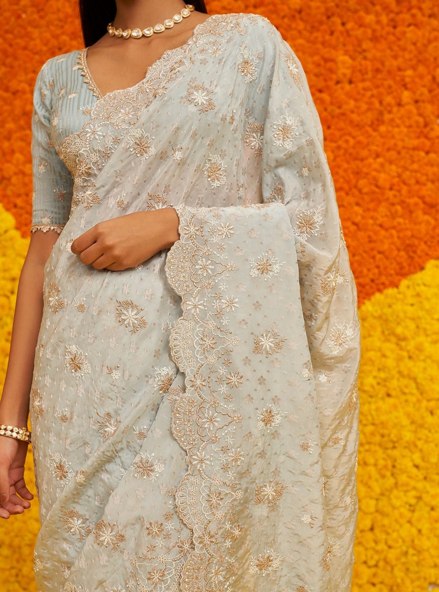 Haseena Banarsi Light Blue Saree