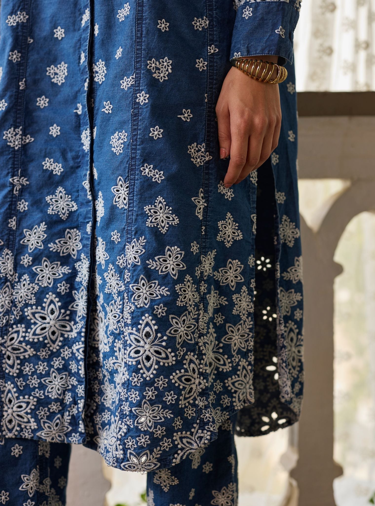 Amhara Denim Long Shirt Set