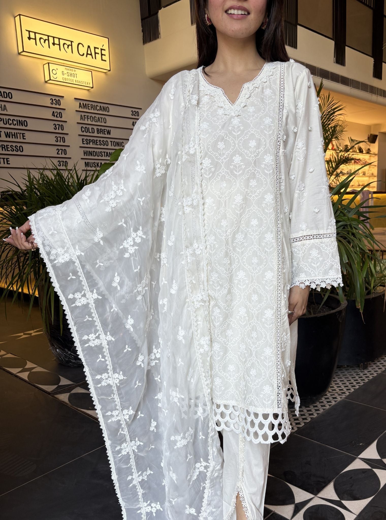 Kainat Supima Cotton White Kurta Set