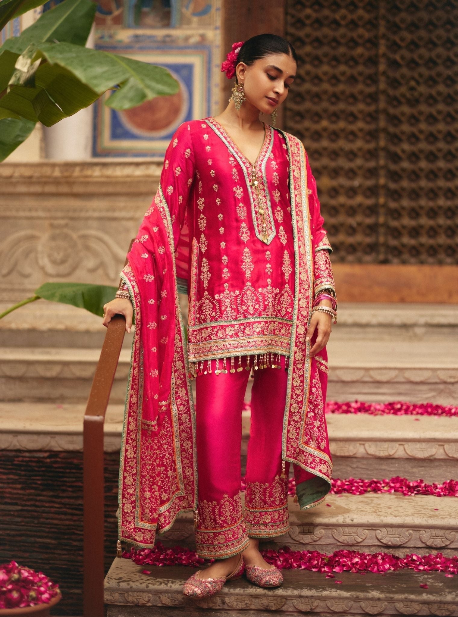 Yaira Cupro Satin Fuchsia Kurta Set