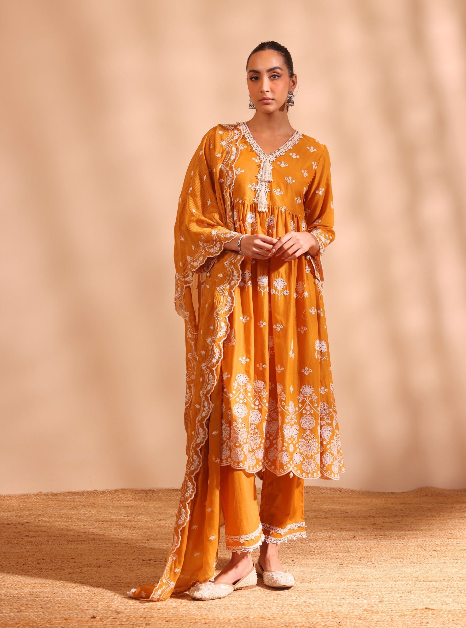 Mulmul Tabby Sulien Orange Dupatta