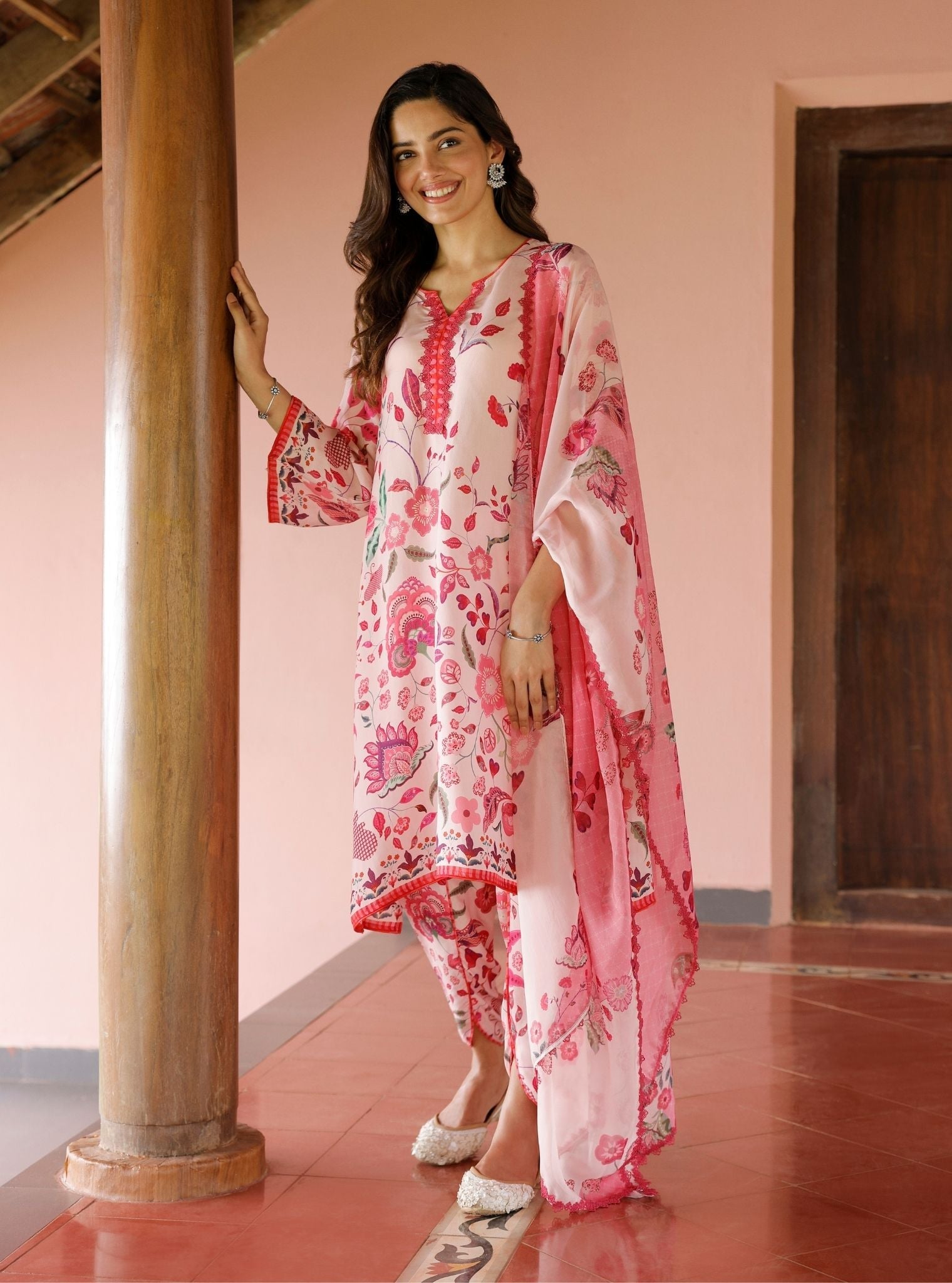 Mulmul Lawn Printed Mika Off White Kurta With Mulmul Lawn Printed Mika Off White Dhoti Pant