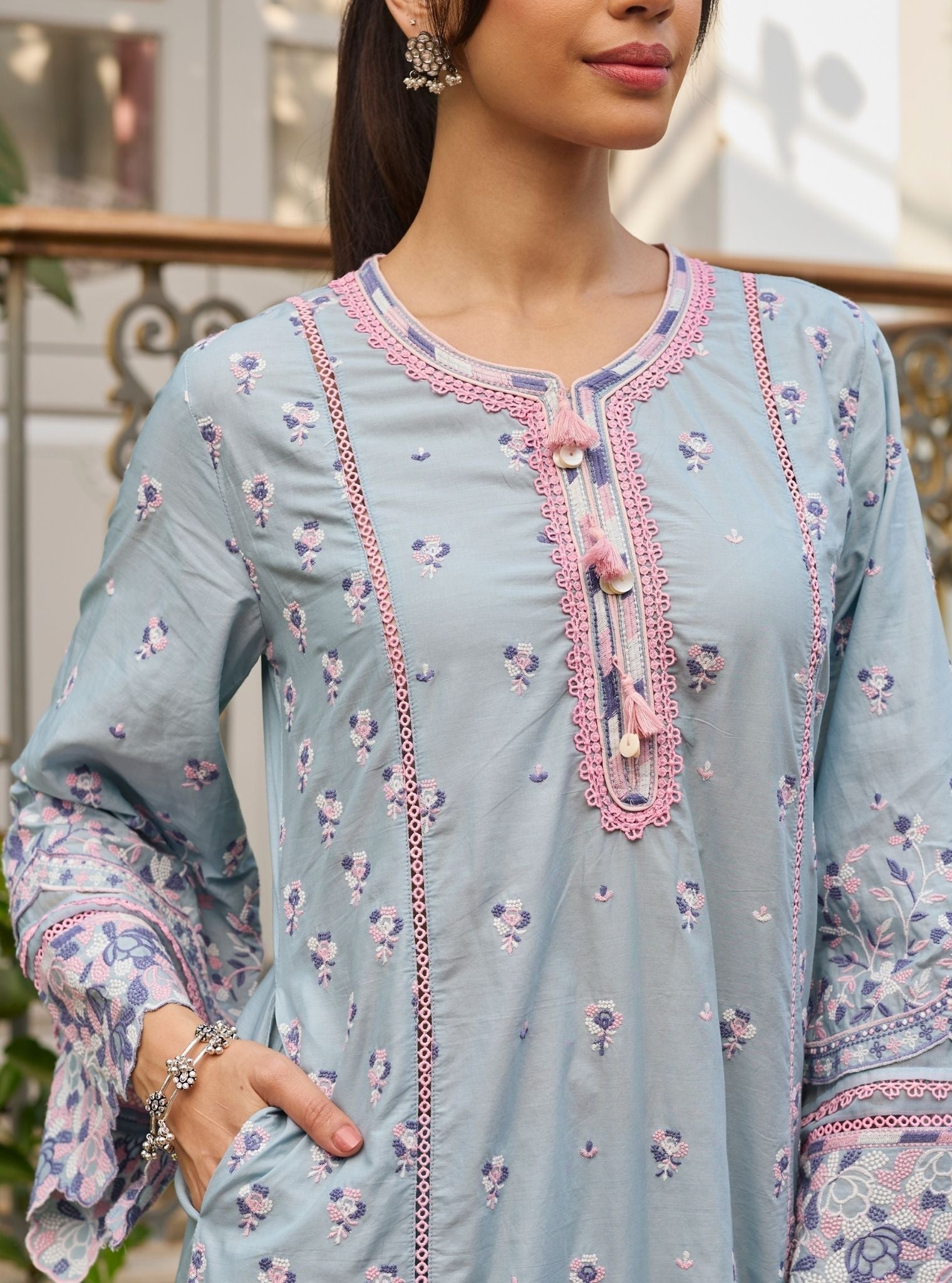 Lyo Supima Cotton Blue Kurta Set