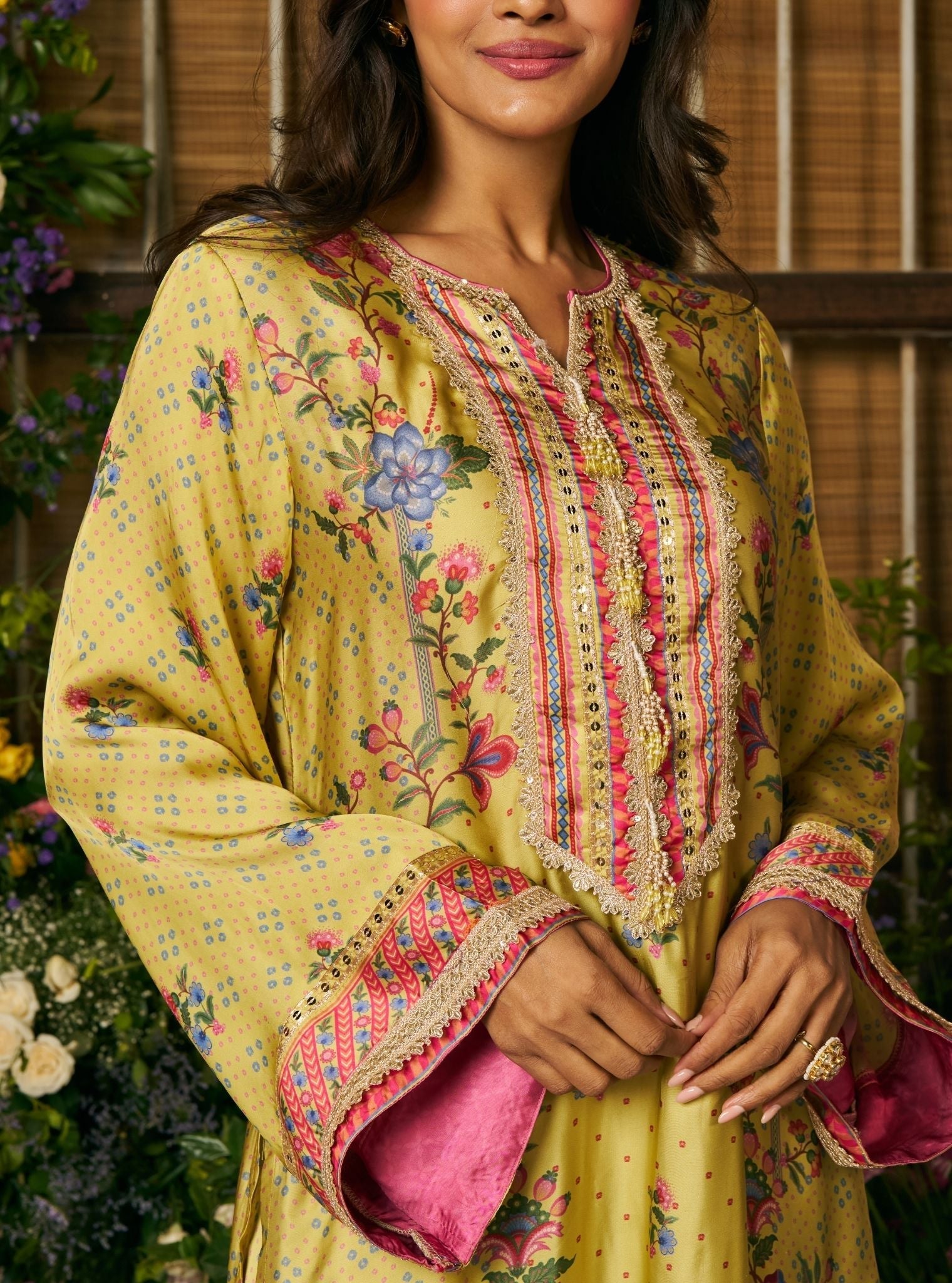 Akshi Cupro Satin Printed Lime Kurta Set