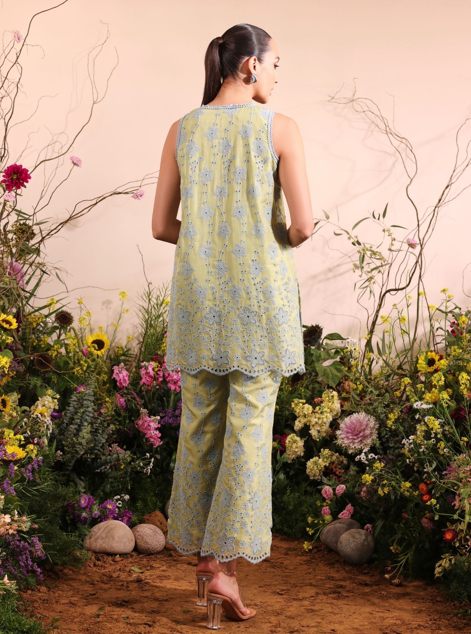 Mulmul Organza Viggo Lime Top With Mulmul Organza Viggo Lime Pant
