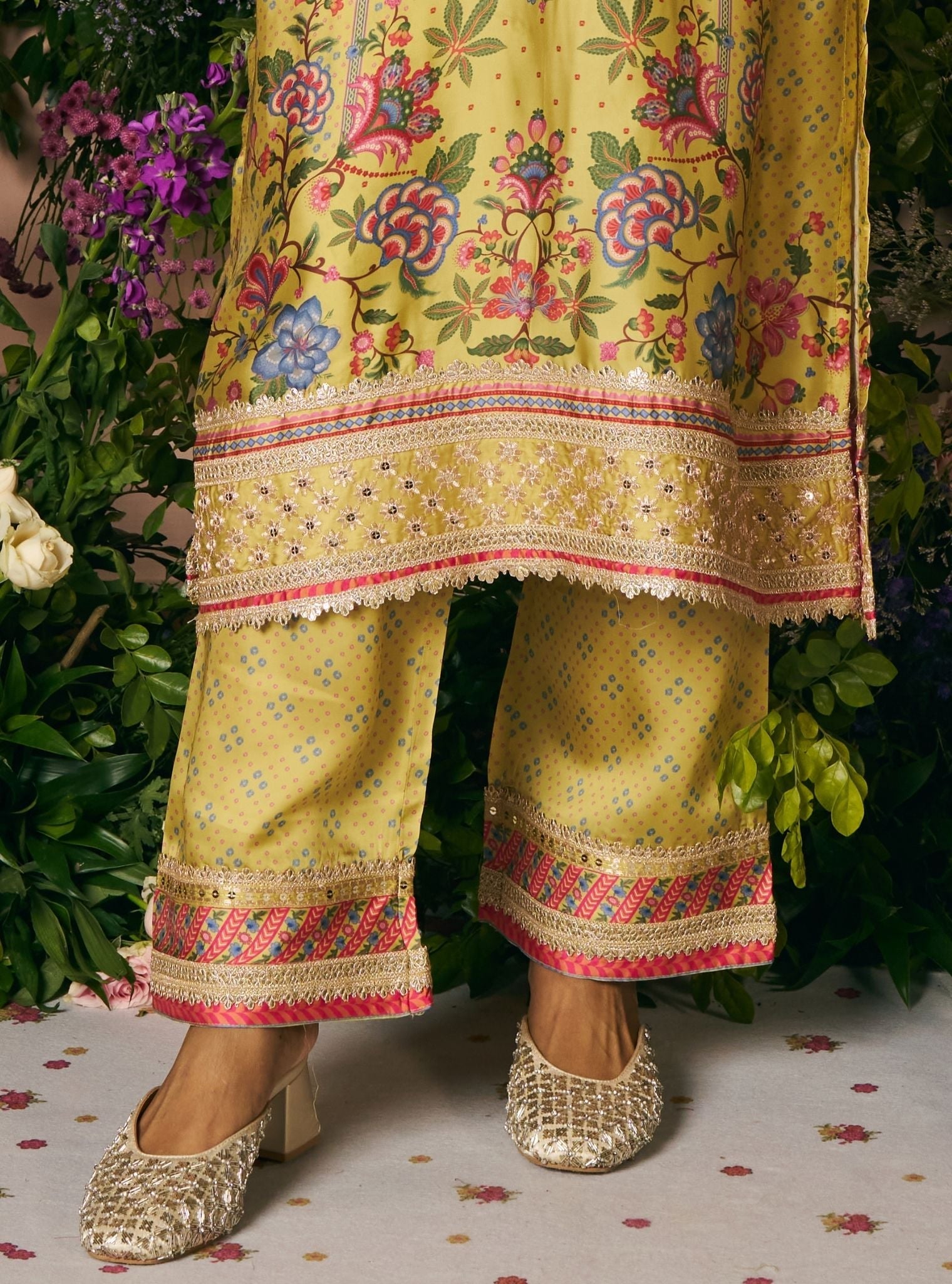 Akshi Cupro Satin Printed Lime Kurta Set