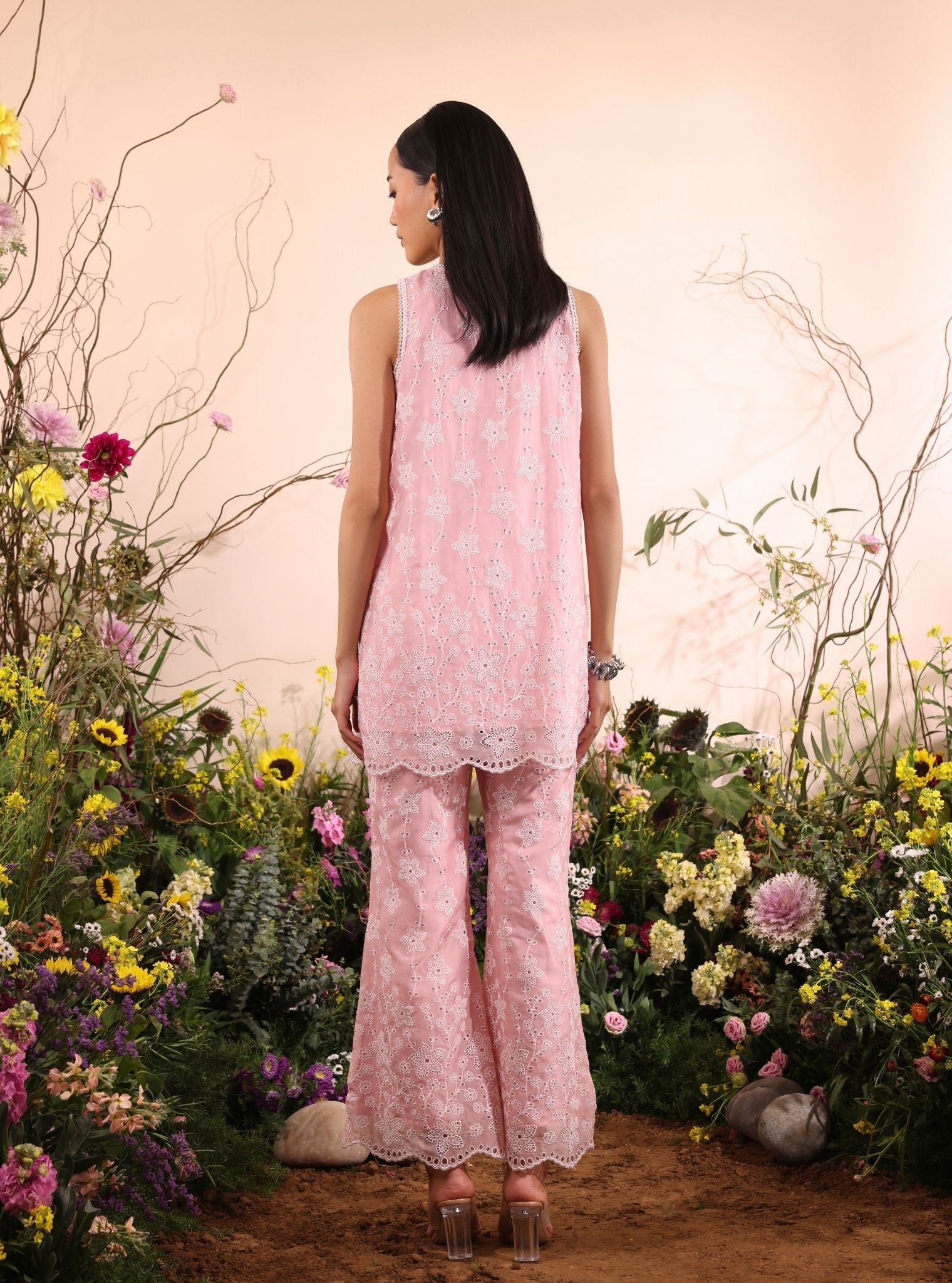 Mulmul Organza Viggo Pink Top With Mulmul Organza Viggo Pink Pant