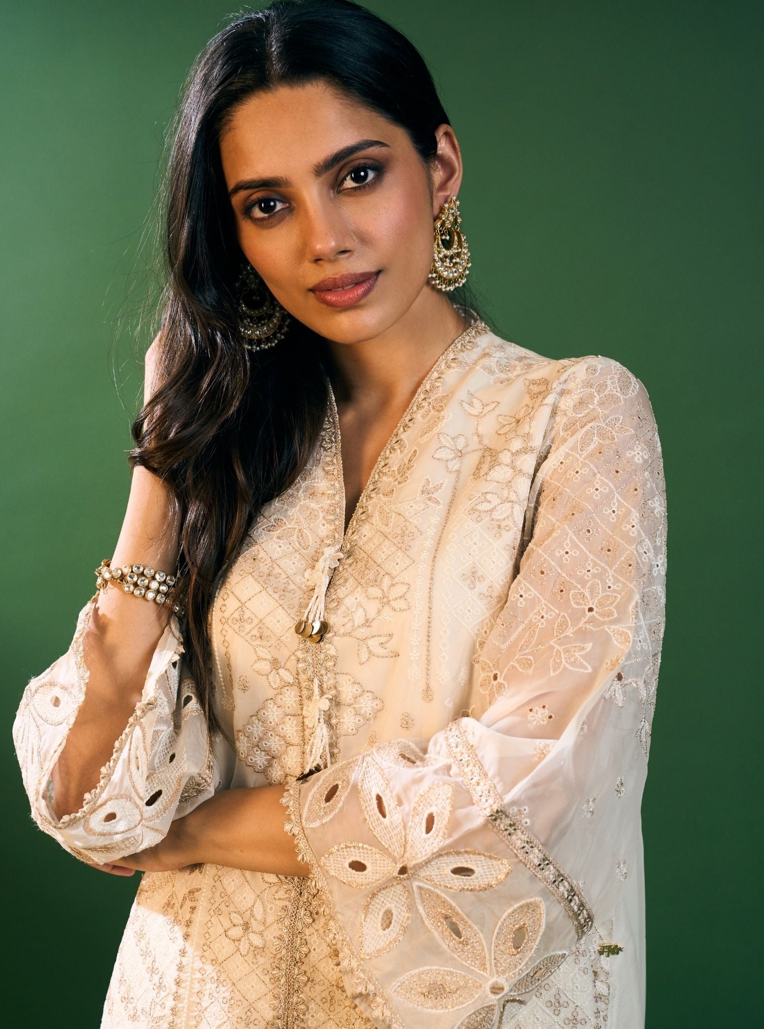 Riyana Organza Off White Kurta Set