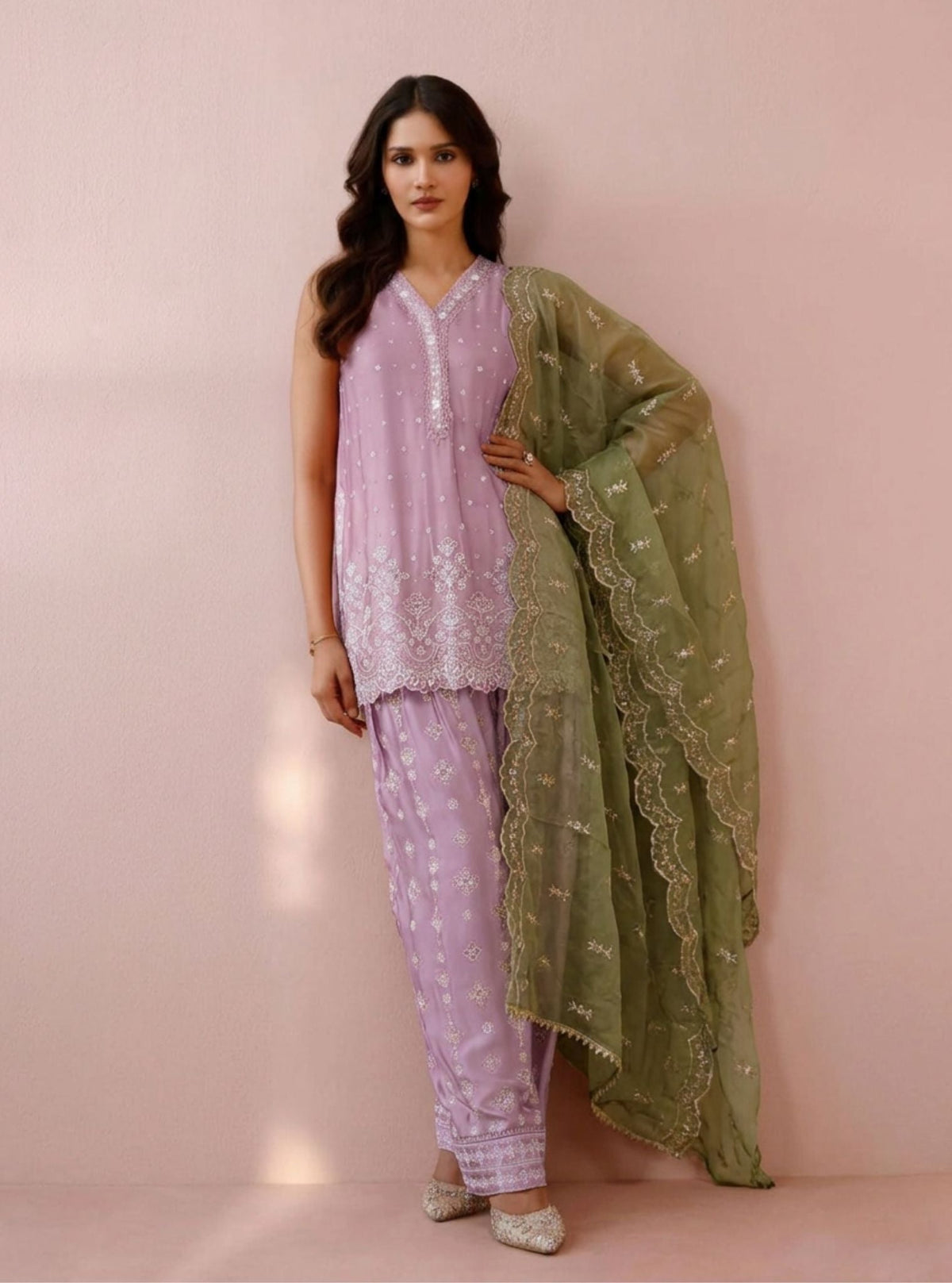 Novie Pima Satin Pink Kurta Set
