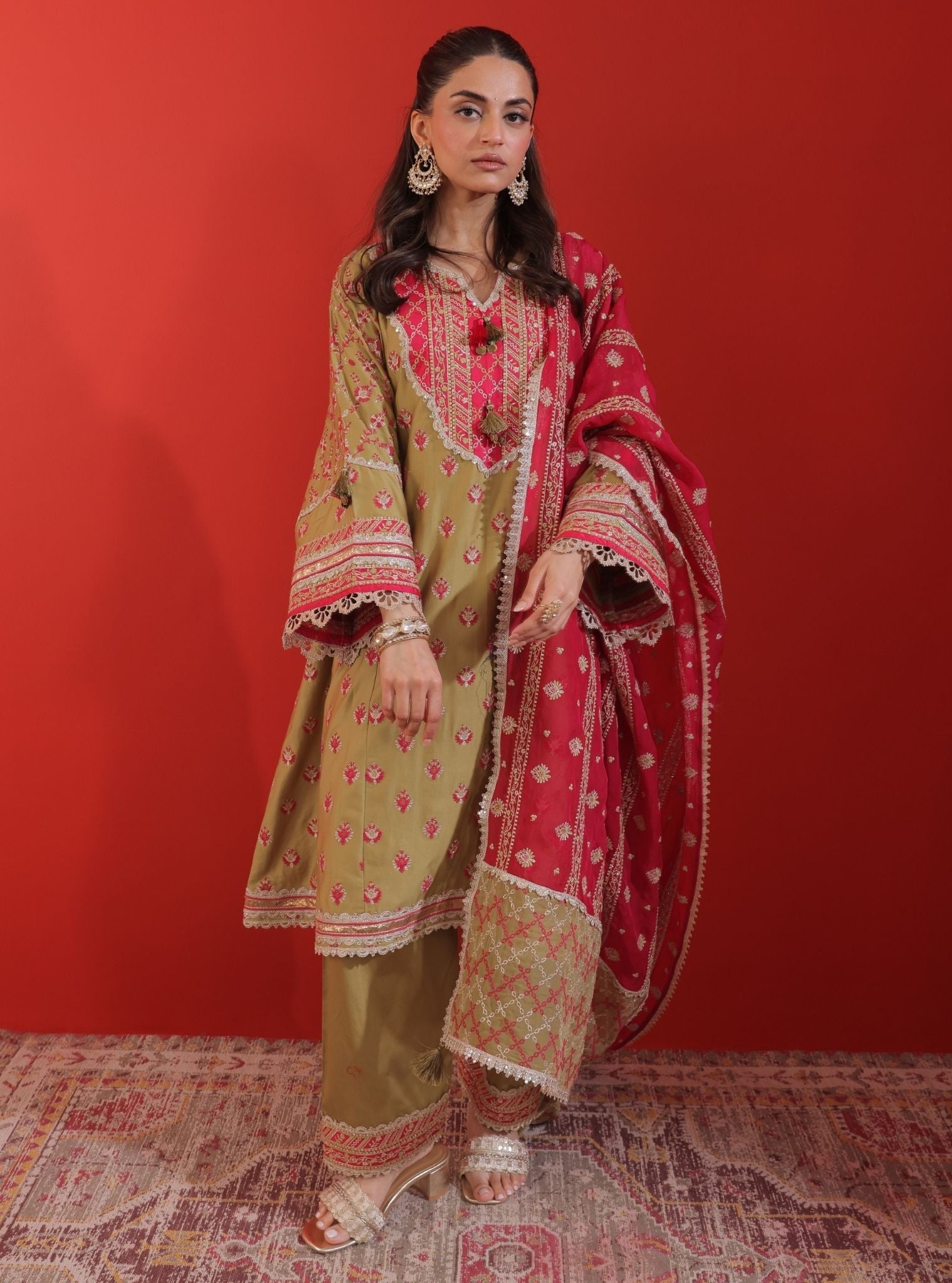 Bandhan Pima Satin Green Kurta Set