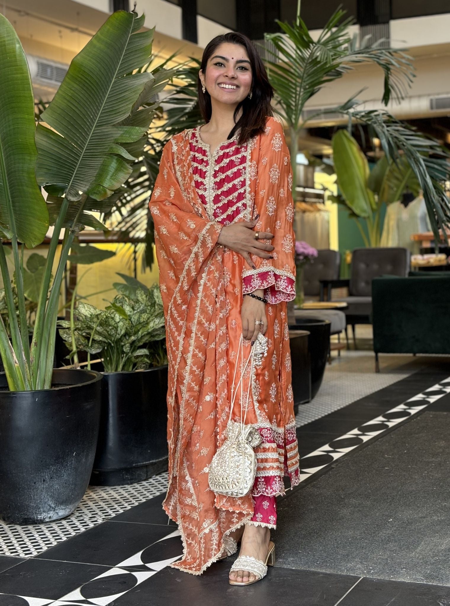 Shubh Organza Satin Burnt Orange Set