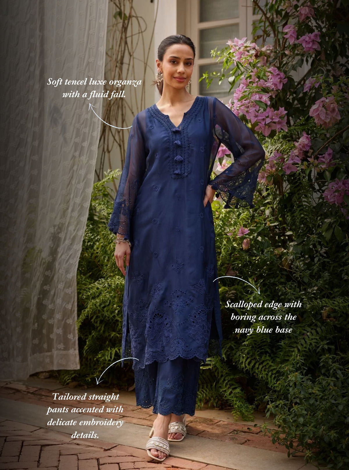 Miso Organza Navy Kurta Set