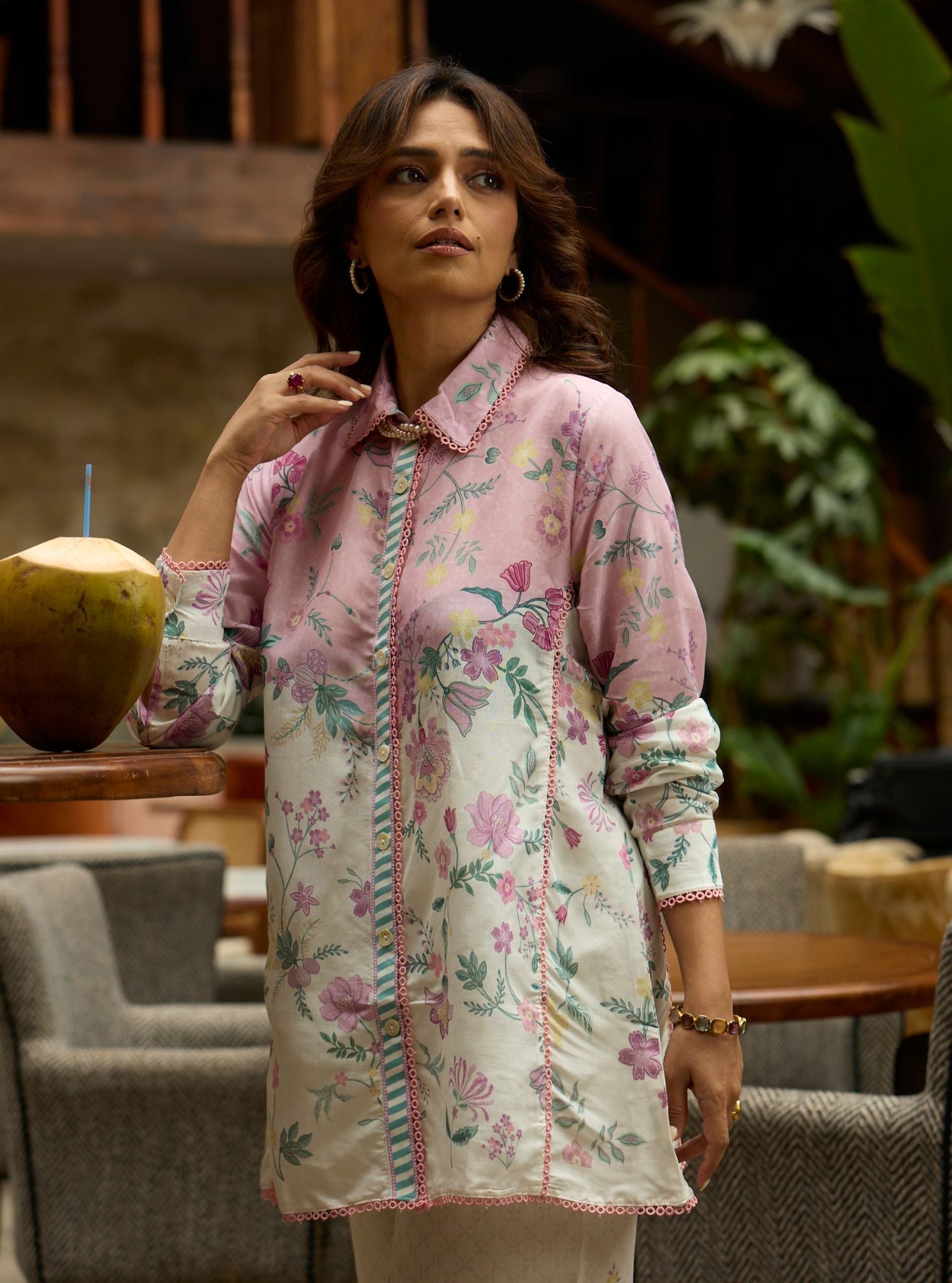 Mulmul Lawn Printed Oona Pink Shirt