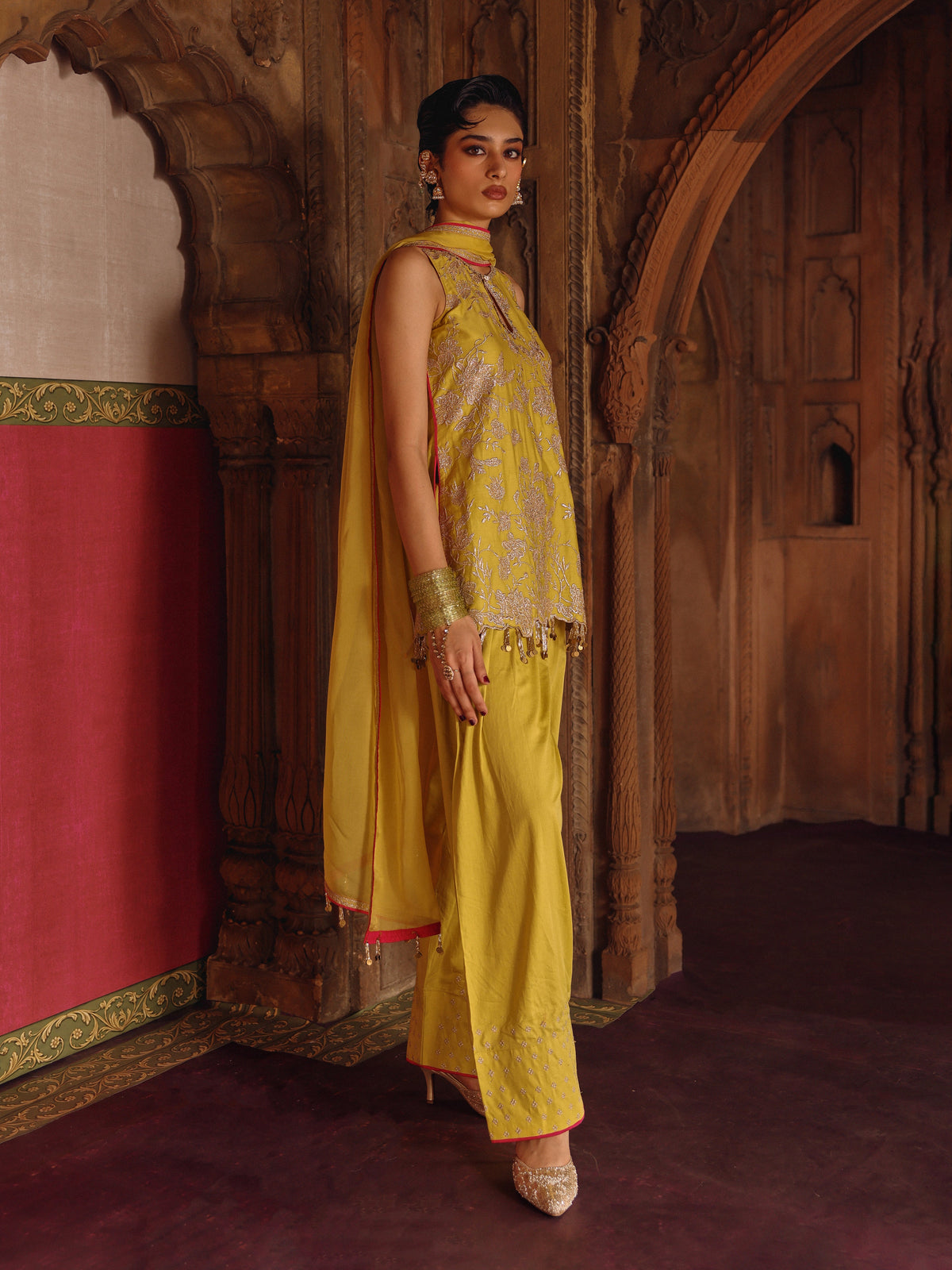 Mala Pima Satin Lime Kurta with Farshi Pants