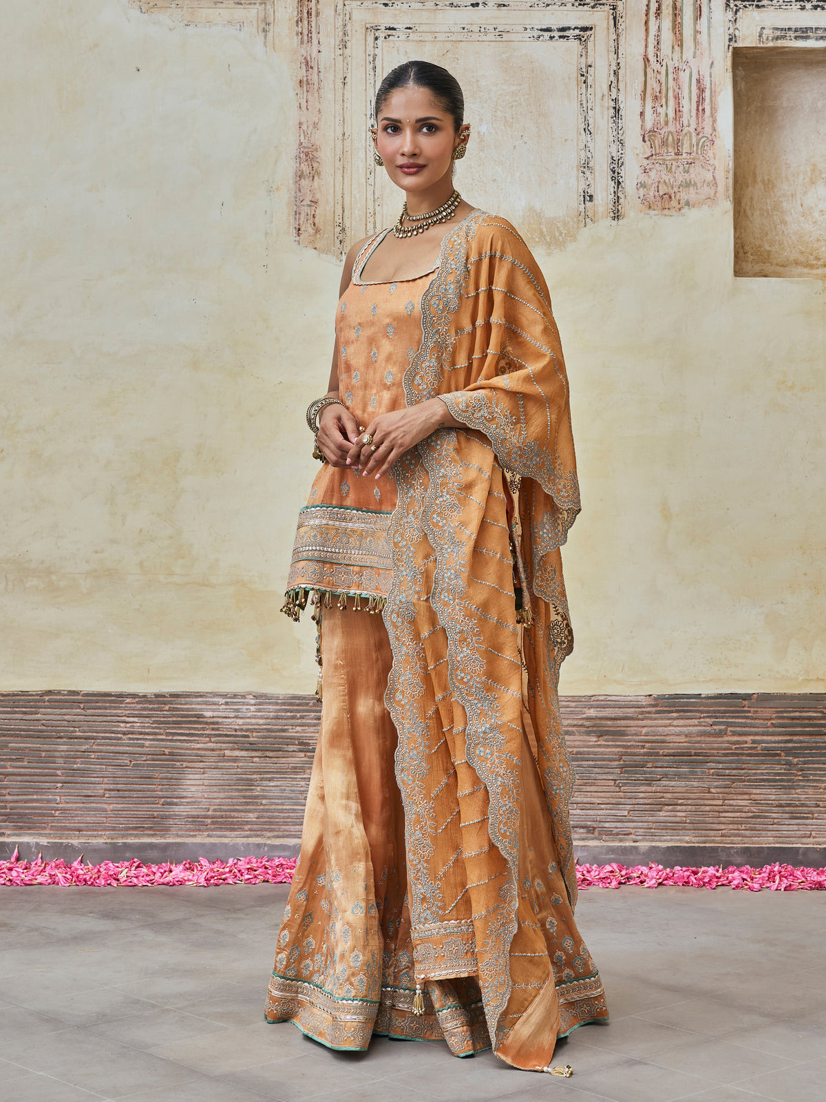Jugal Bemberg Tissue Orange Kurta Set