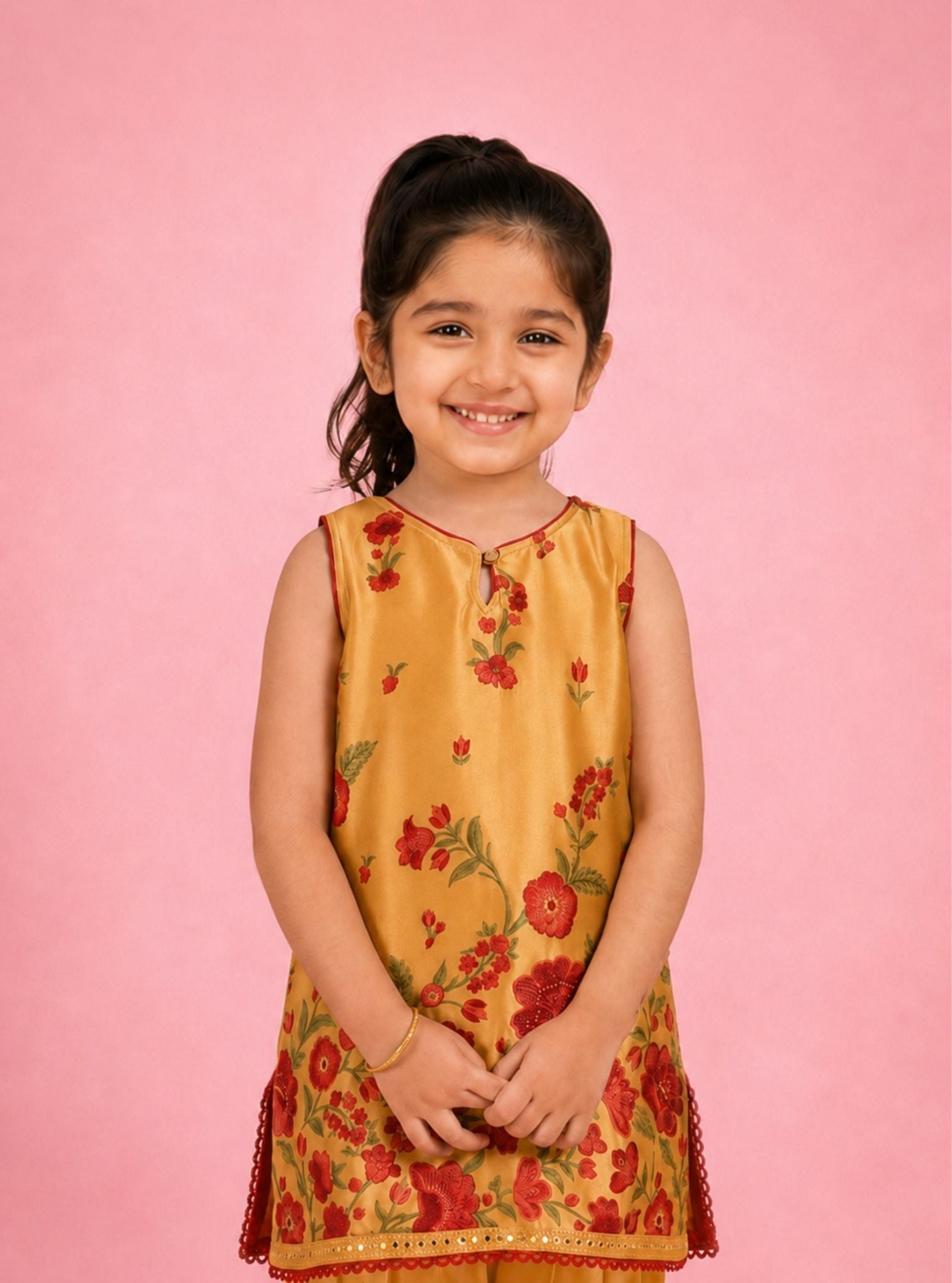Rini Cupro Satin Printed Mustard Kurta Set