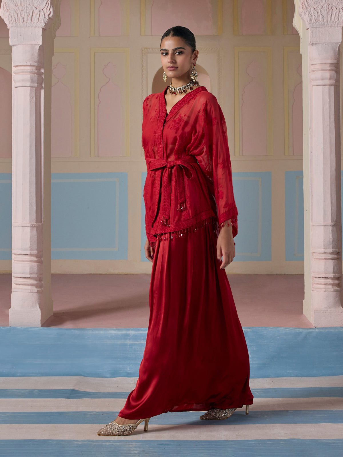 Dhara Organza Red Co-ord Set