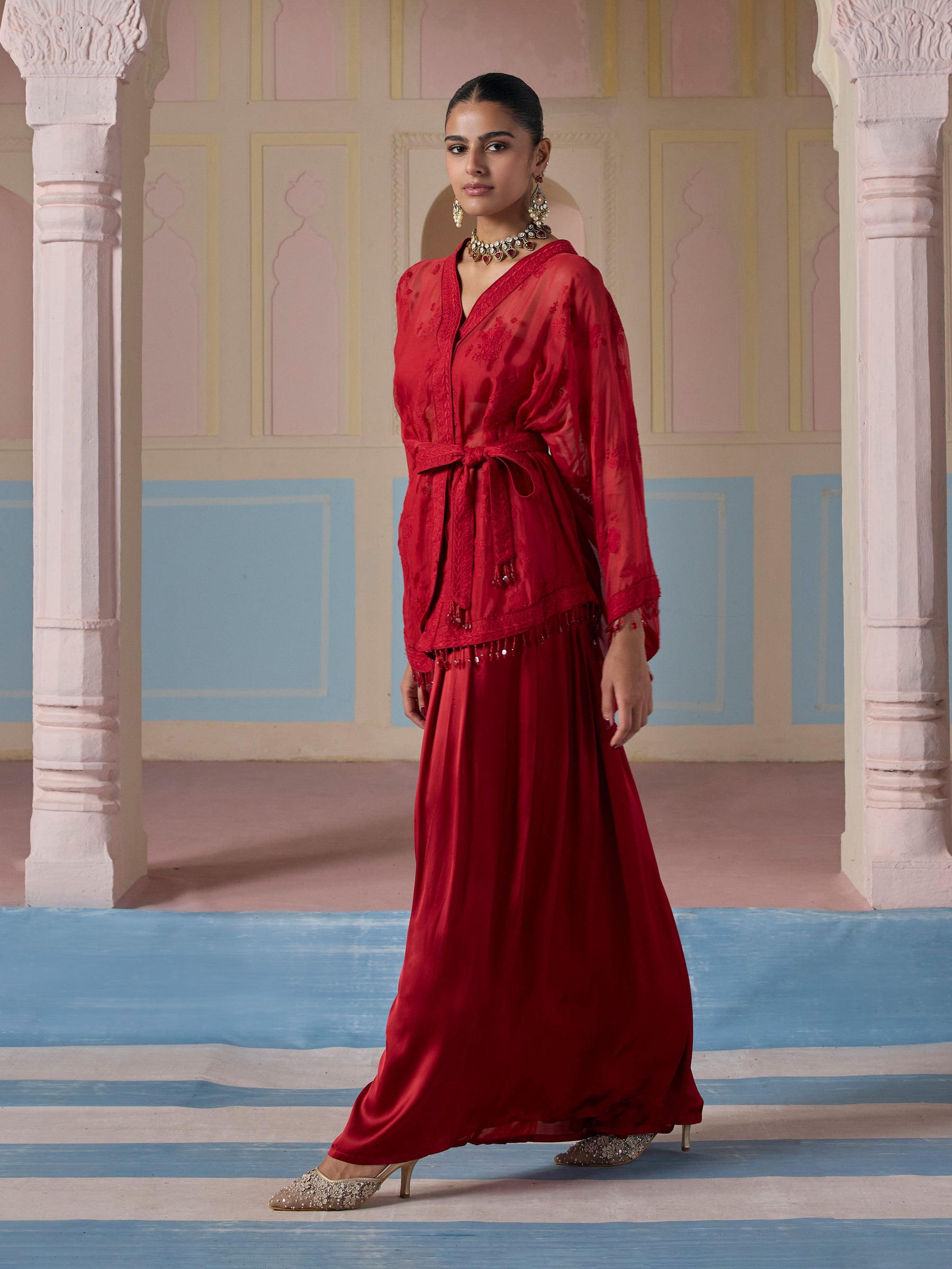 Dhara Organza Red Co-ord Set
