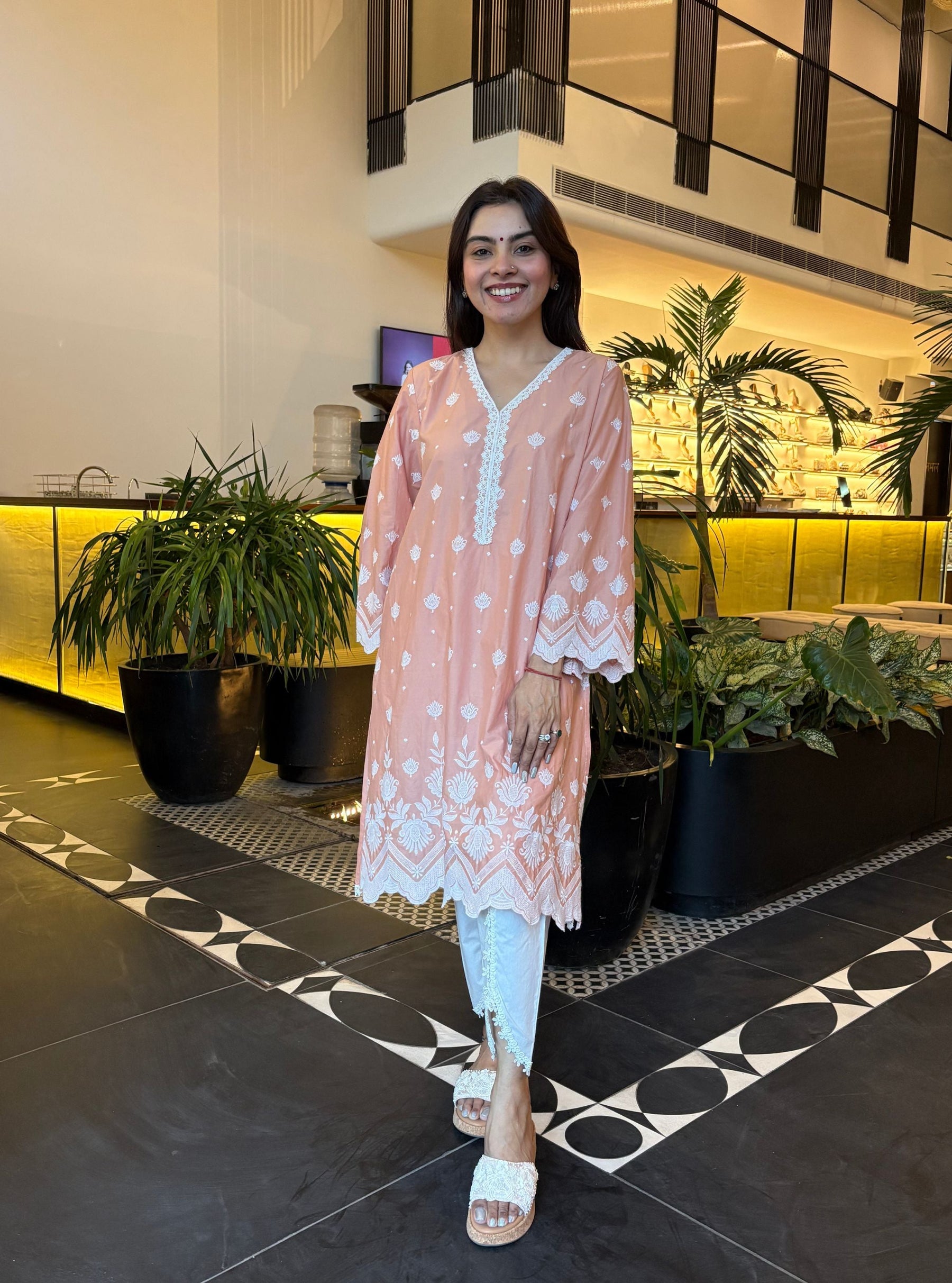 Garden Cress Supima Cotton Peach Kurta With Aelira Supima Cotton White Dhoti Pant