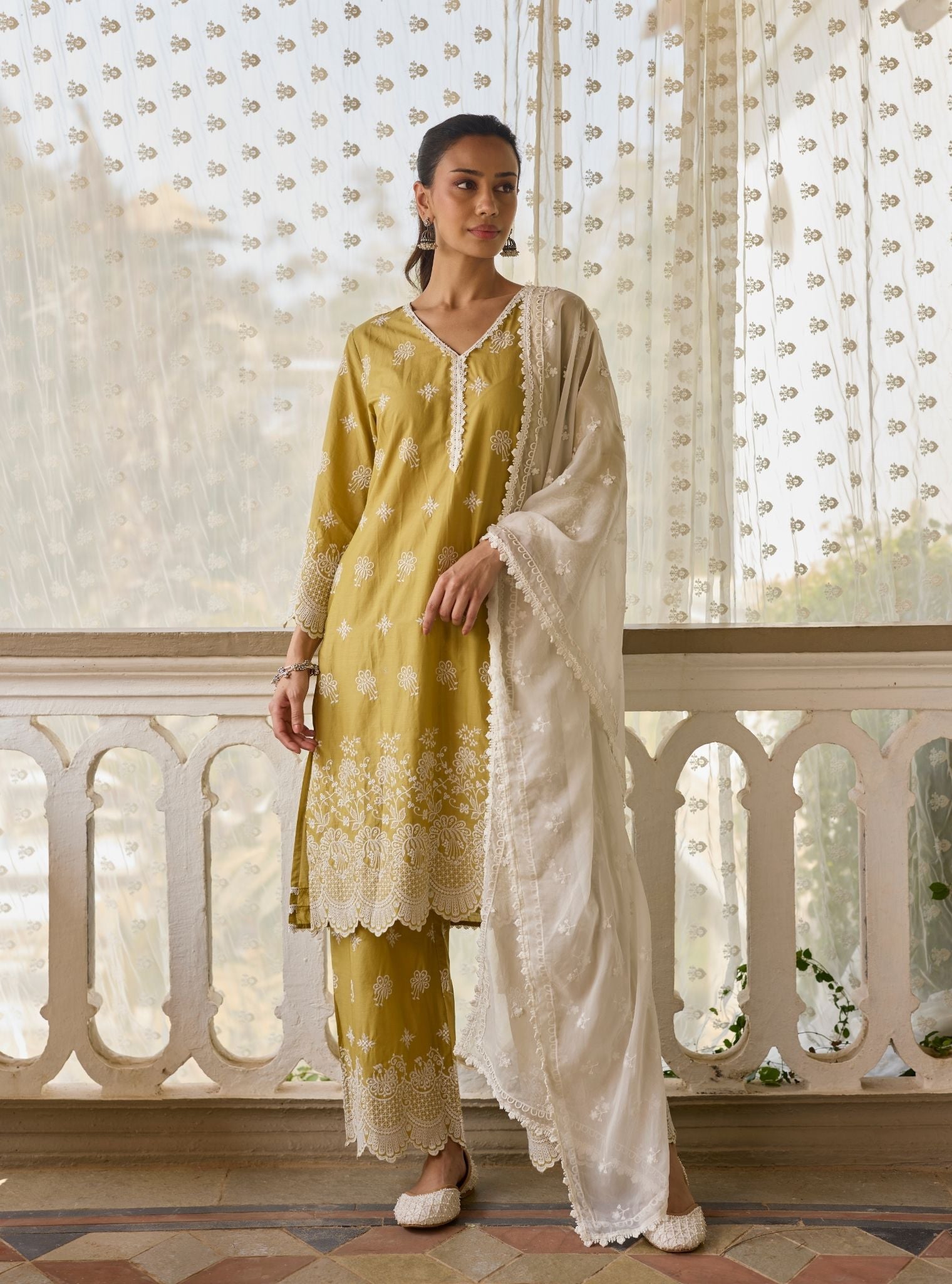 Nihri Supima Cotton Olive Green Kurta Set