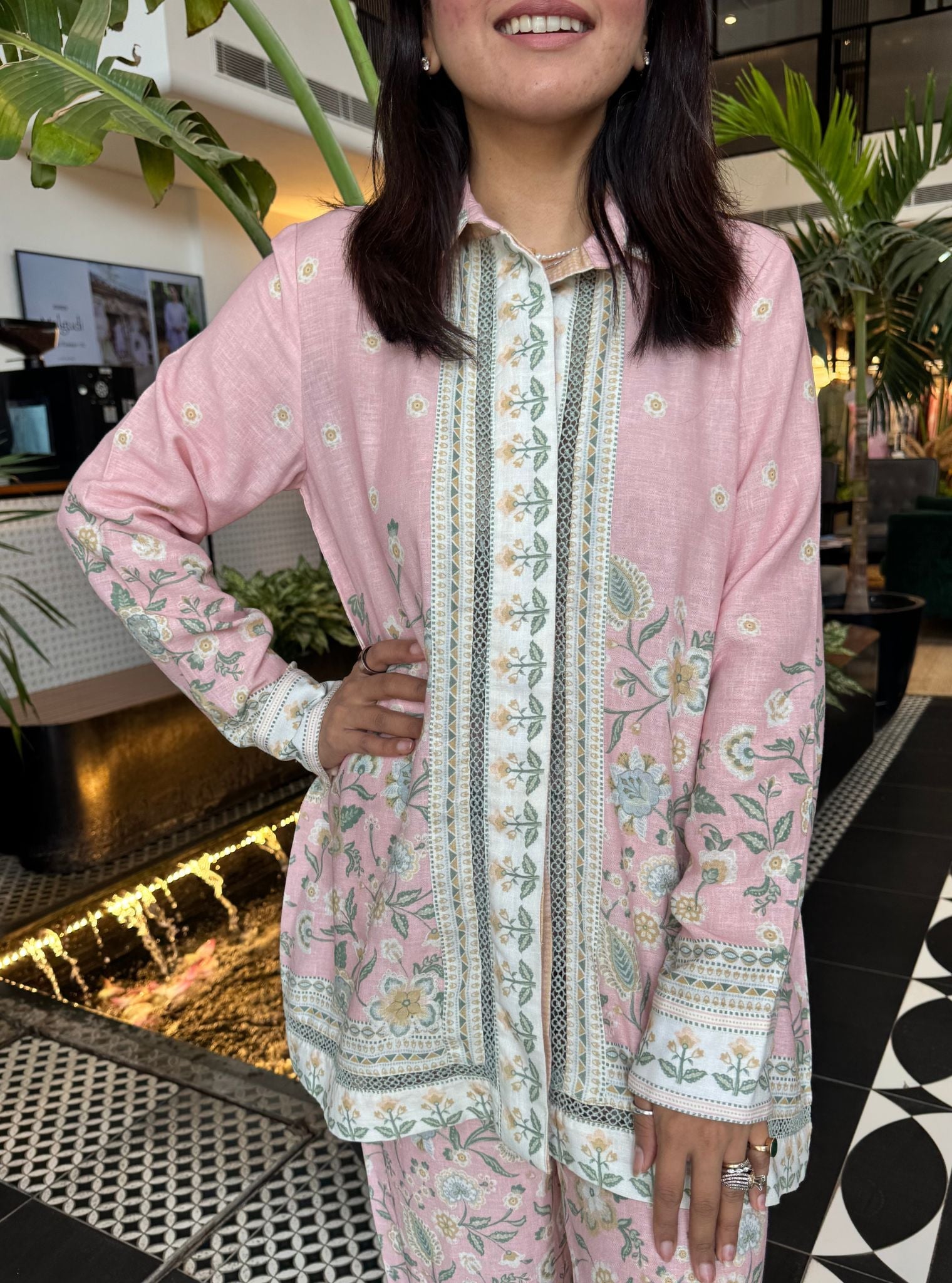 Mulmul Printed Linen Lila Pink Kurta With Mulmul Printed Linen Lila Pink Pant