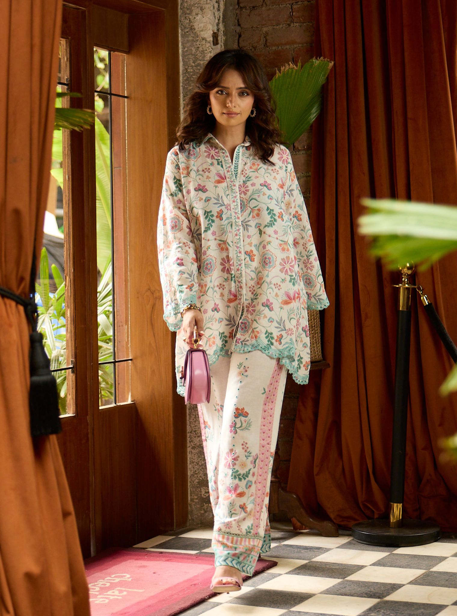 Mulmul Printed Linen Aurora Off White Kurta With Mulmul Printed Linen Aurora Off White Pant