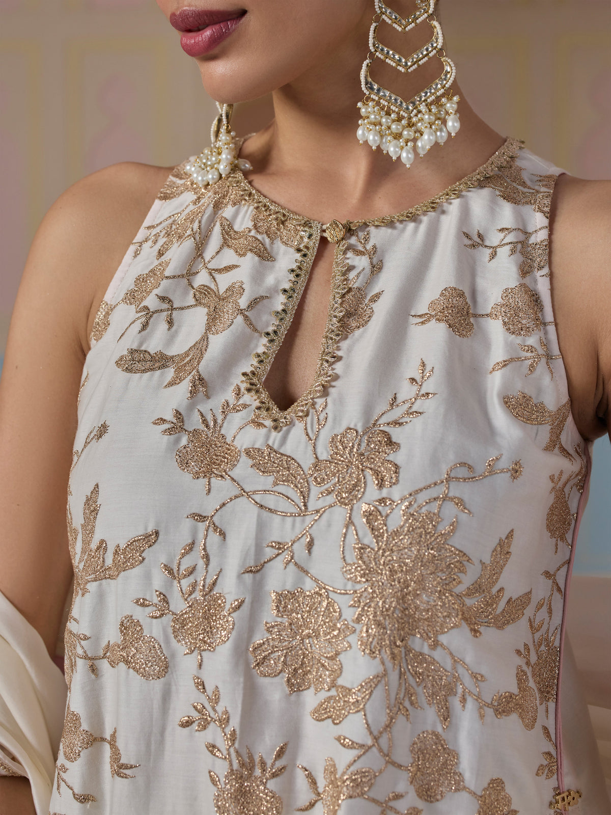Mala Pima Satin Off White Kurta with Farshi Pants