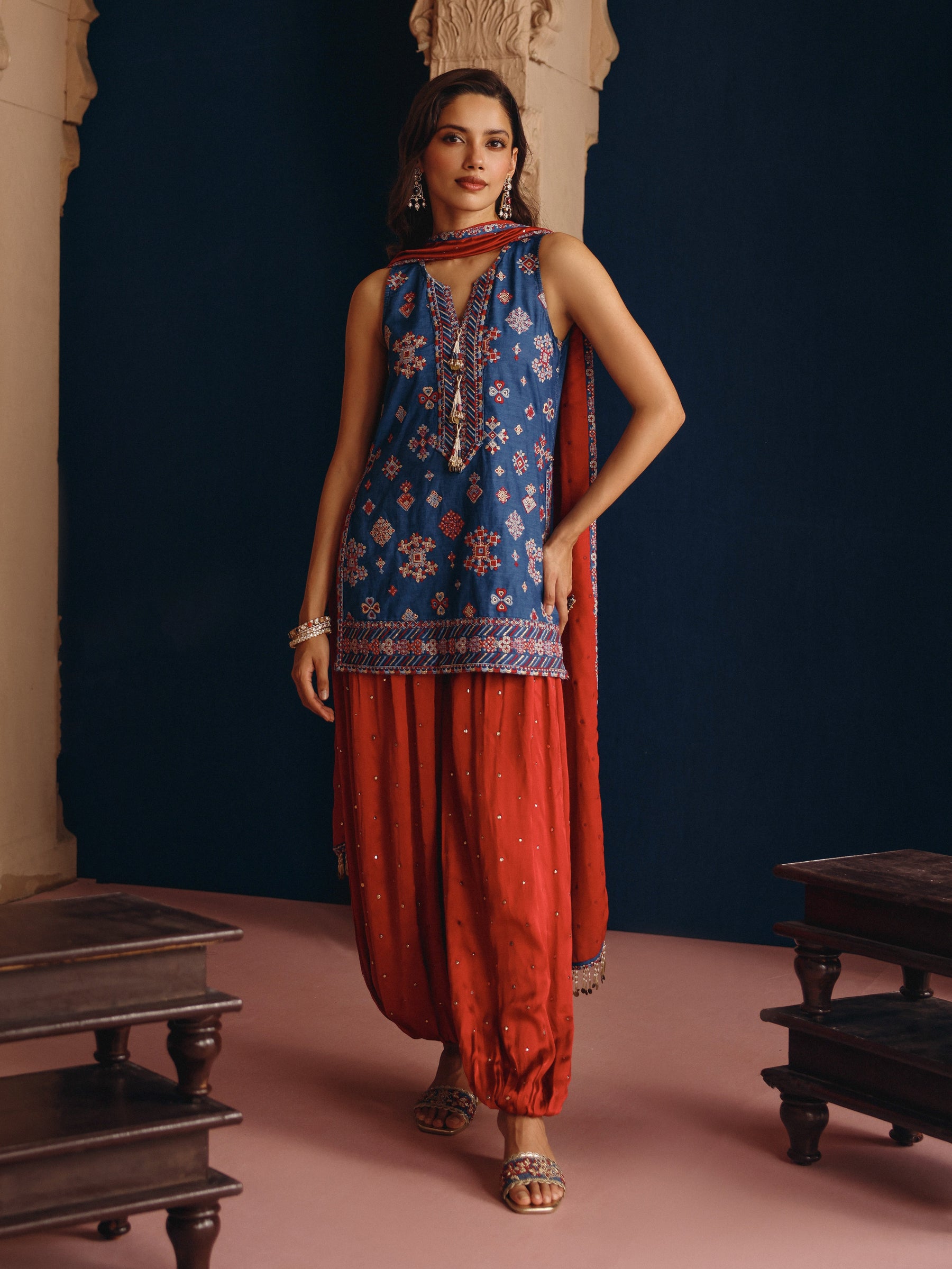 Bhuvi Denim Short Kurta with Balloon Pants