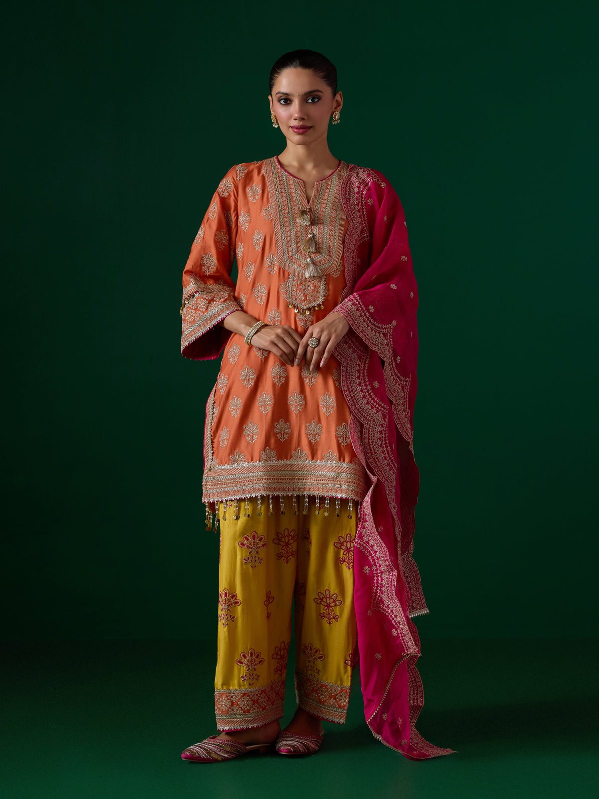Lani Pima Satin Orange Kurta Set