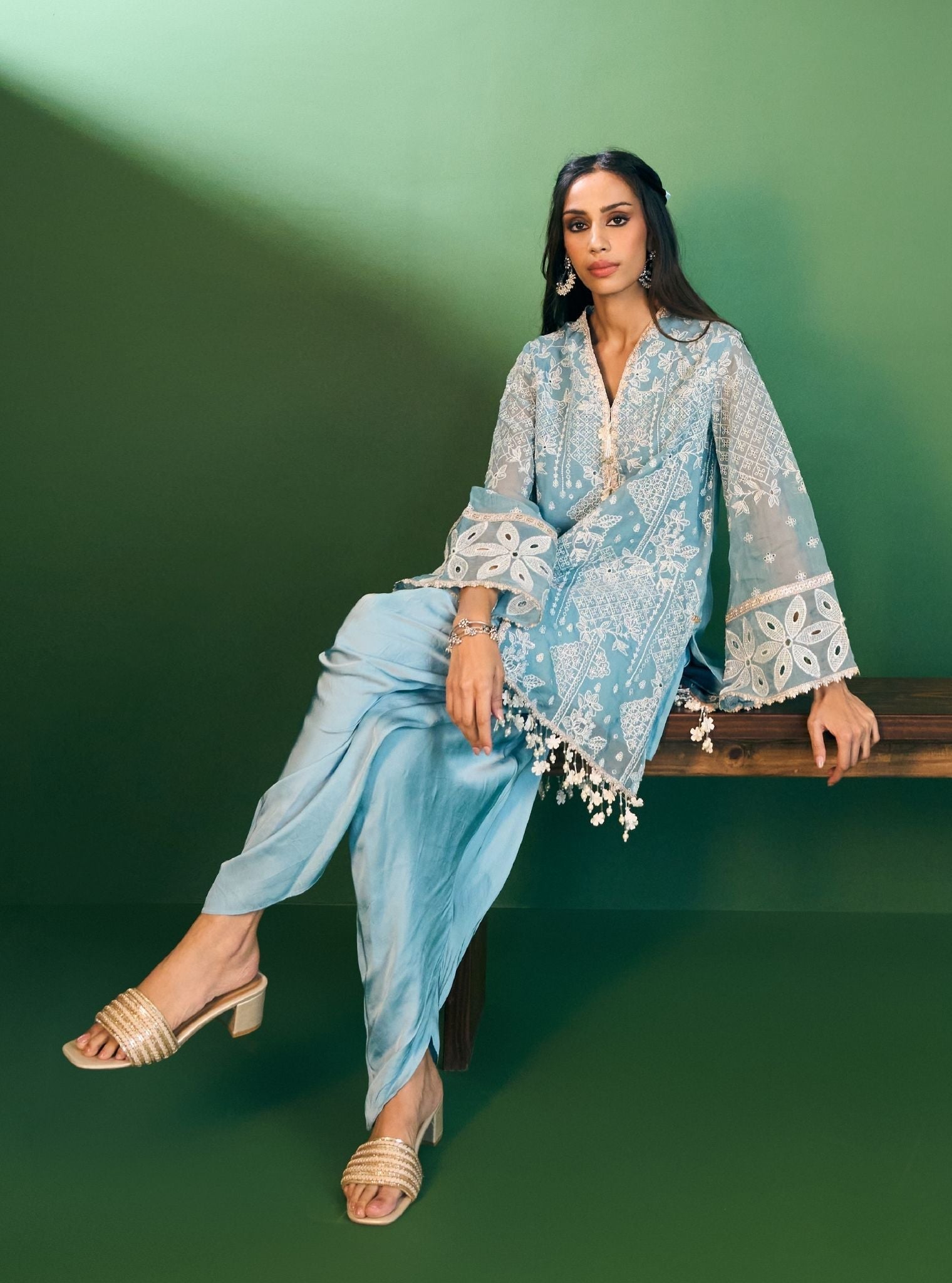 Riyana Organza Sky Blue Kurta Set