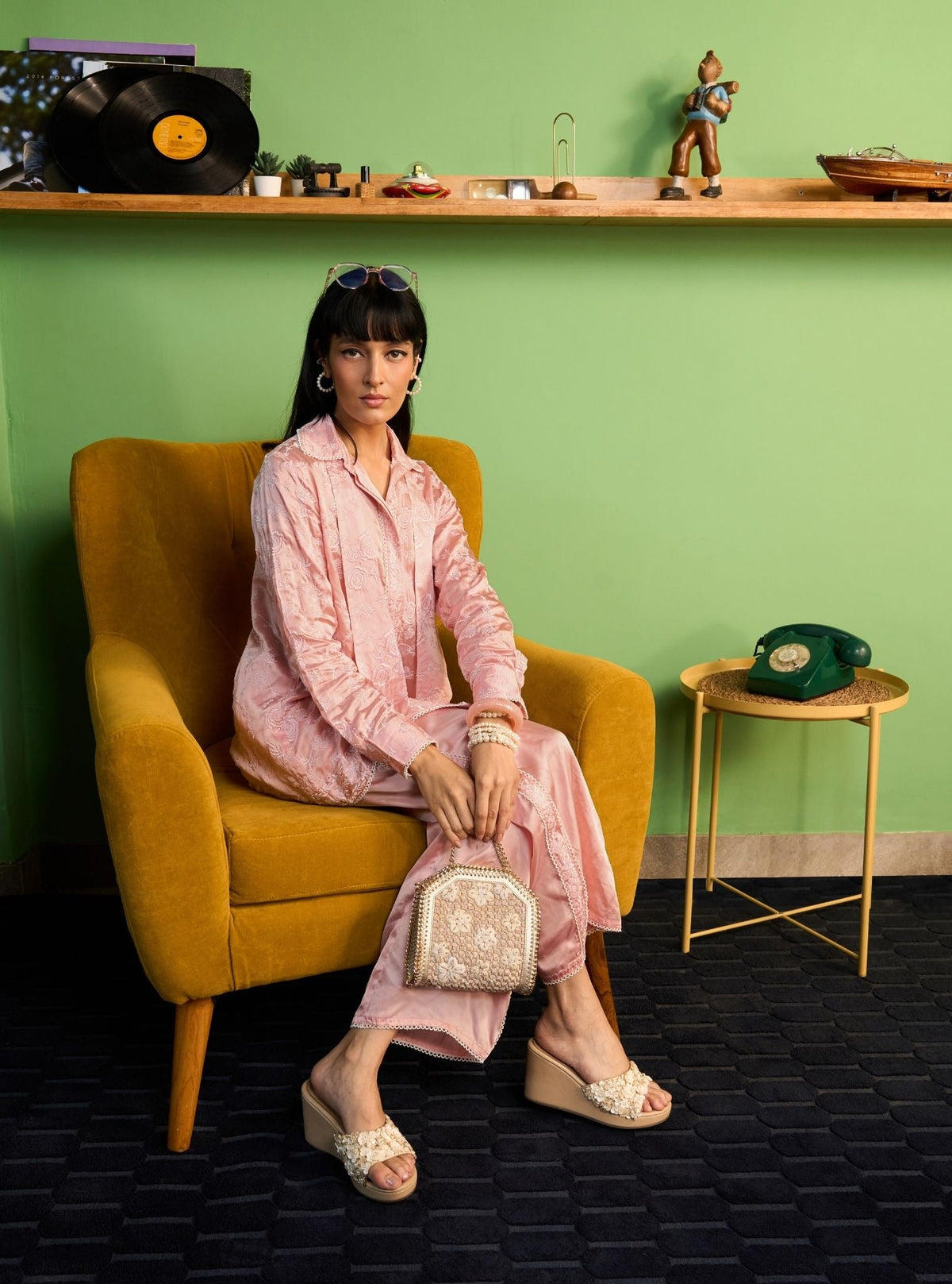 Zuvina Cupro Satin Onion Pink Shirt Set