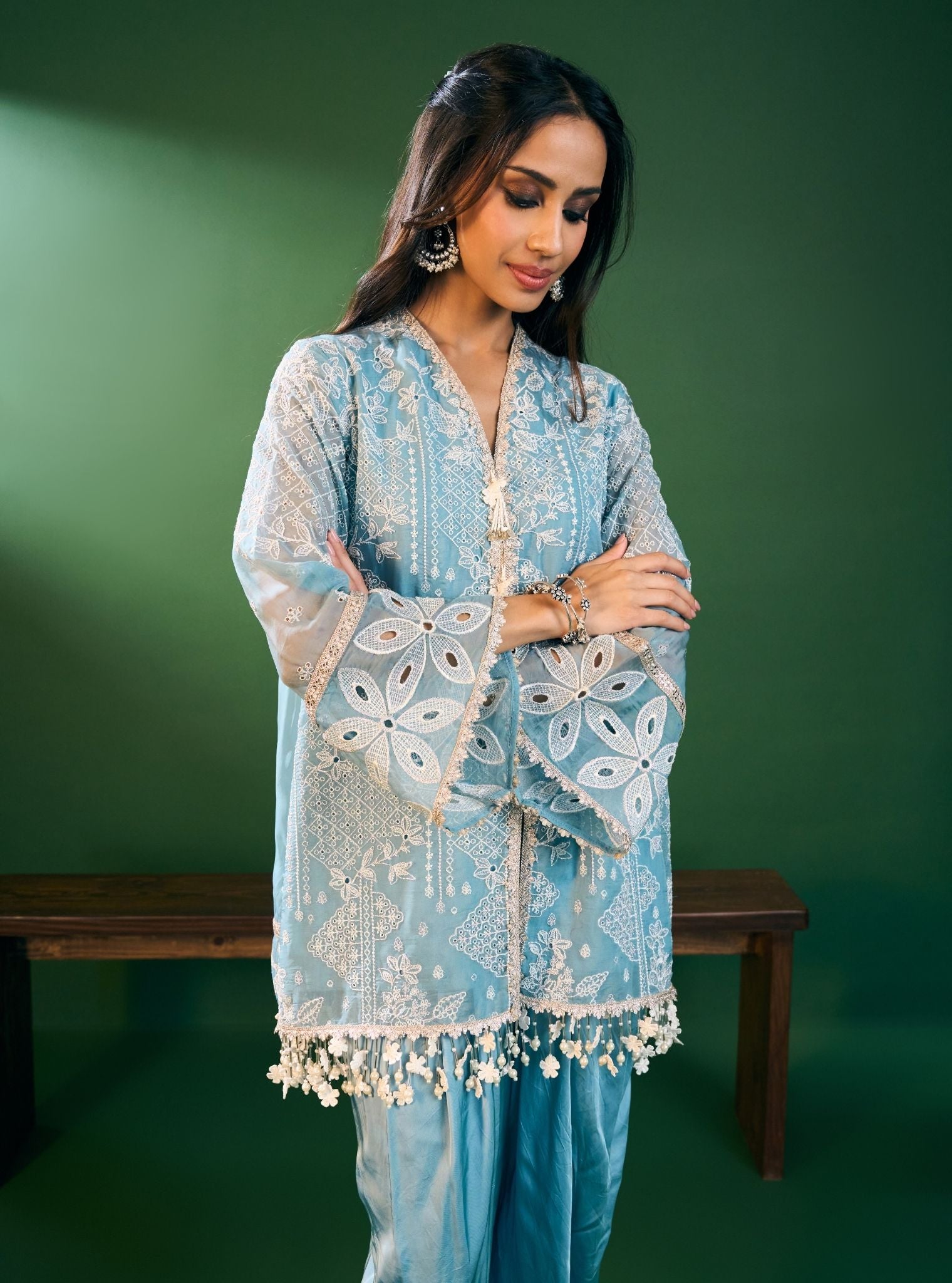 Riyana Organza Sky Blue Kurta Set