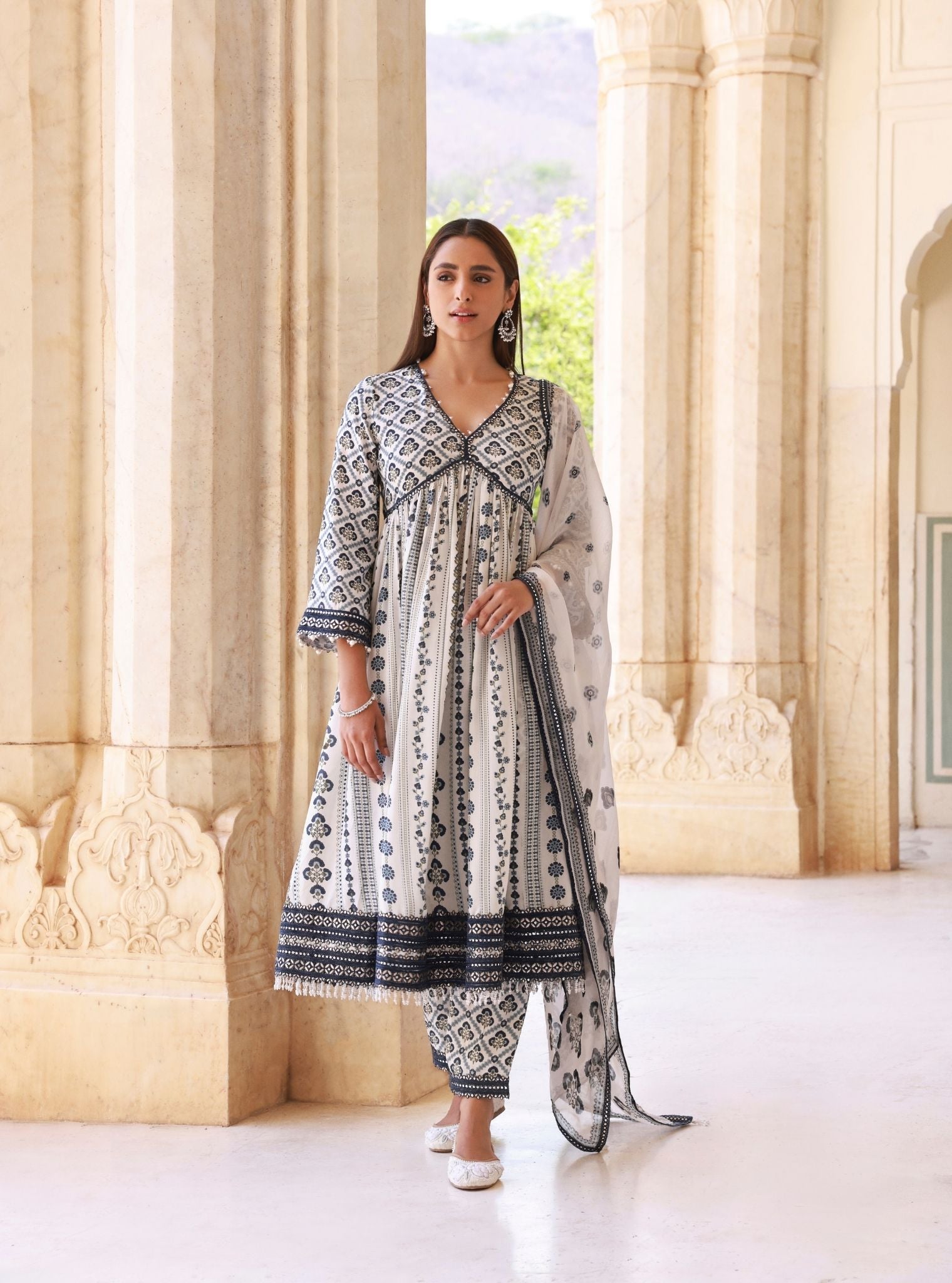 Uvrita Lawn Off White Anarkali Set