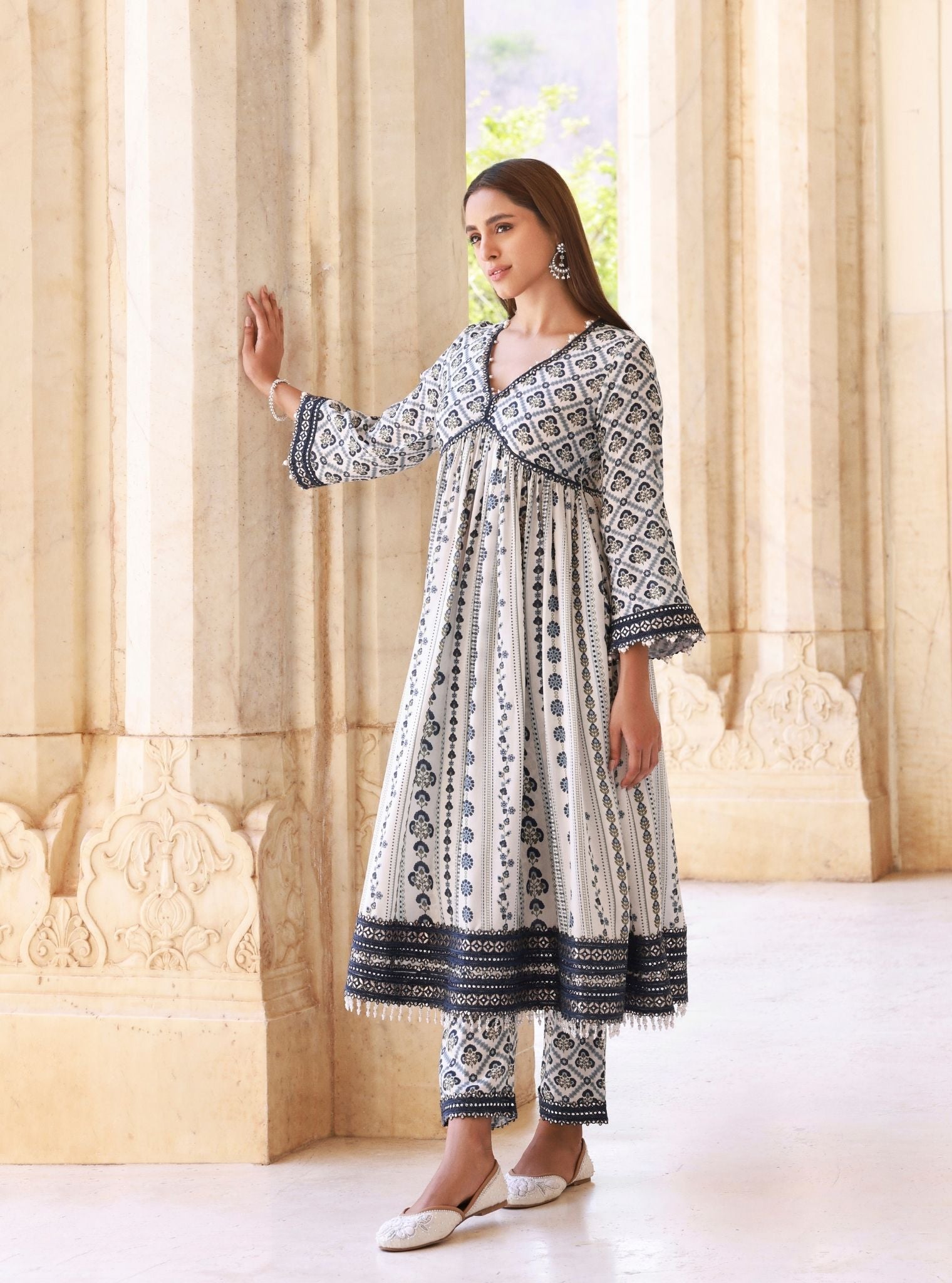 Uvrita Lawn Off White Anarkali Set