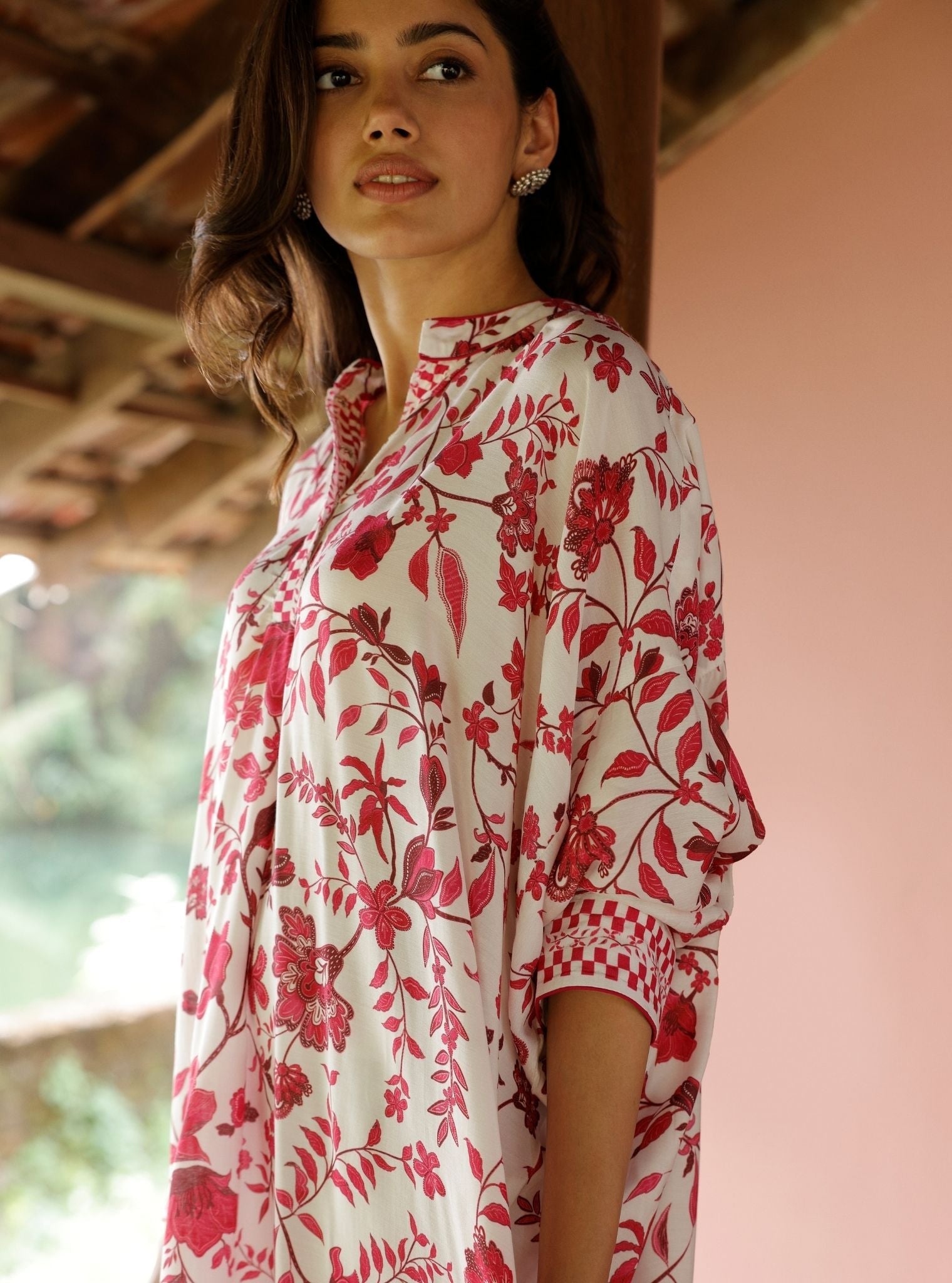 Marius Lawn Printed White/Fuschia Kurta Set