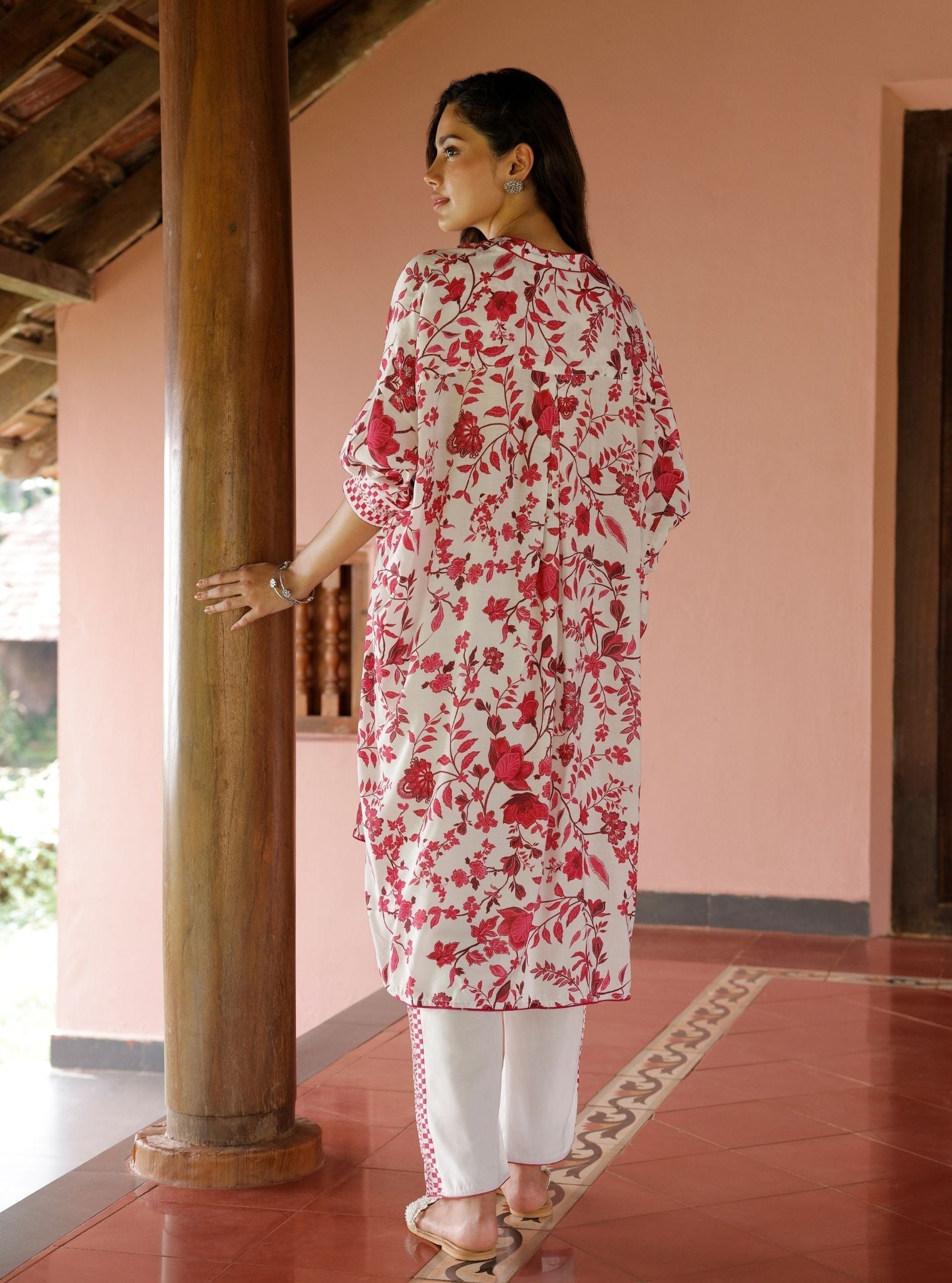 Marius Lawn Printed White/Fuschia Kurta Set