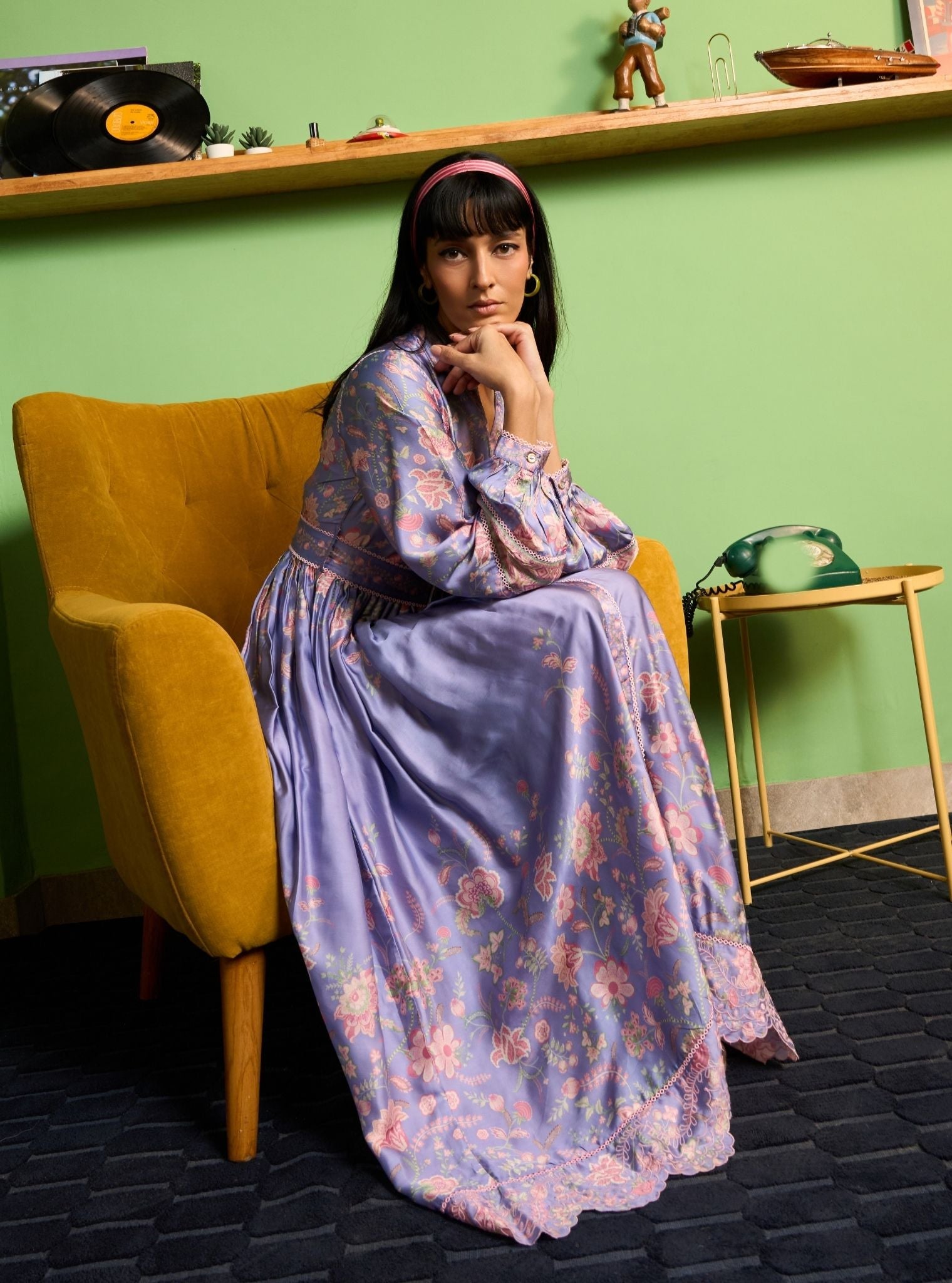 Samreen Cupro Satin Lilac Printed Dress