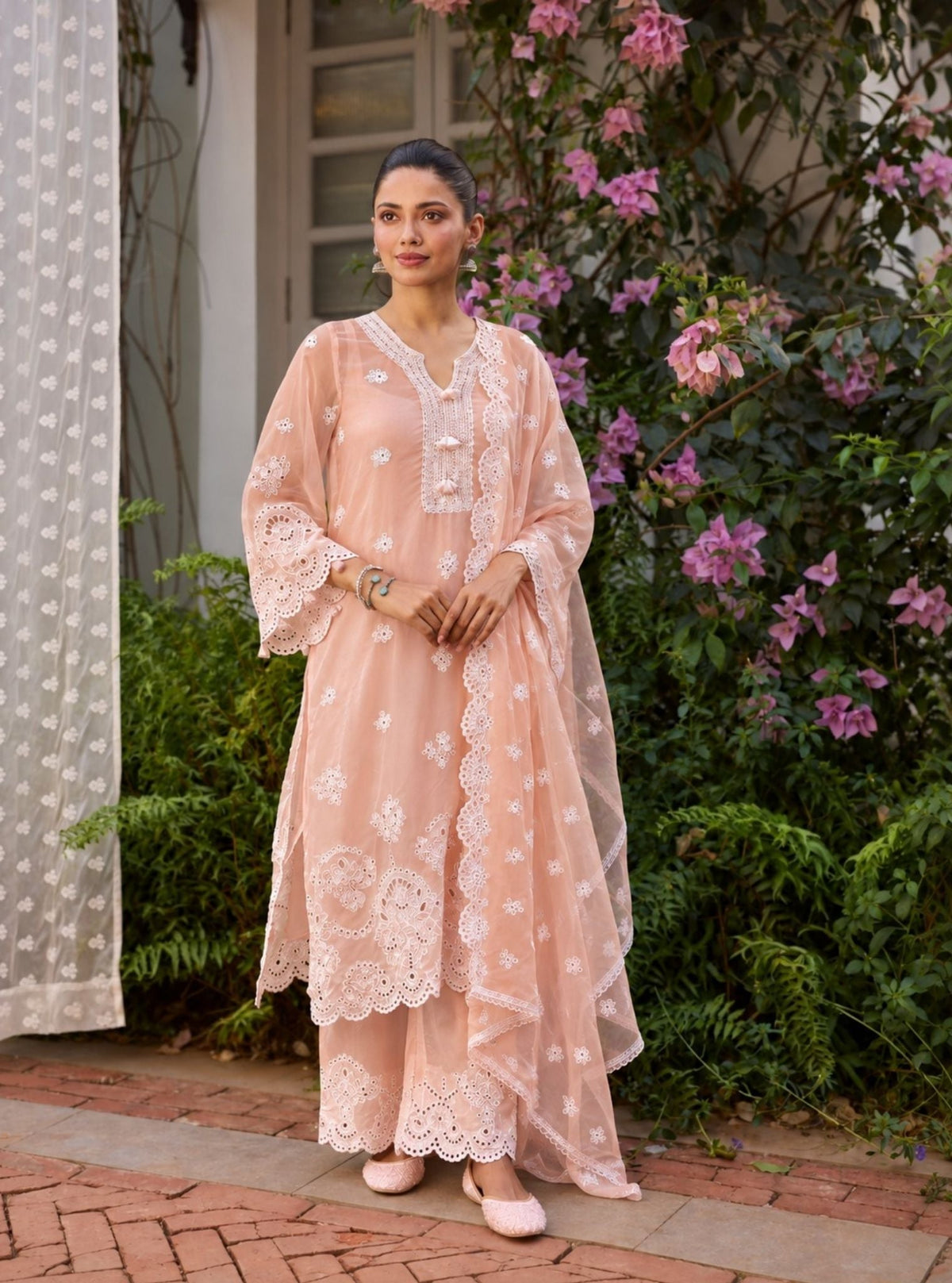 Miso Organza Peach Kurta Set