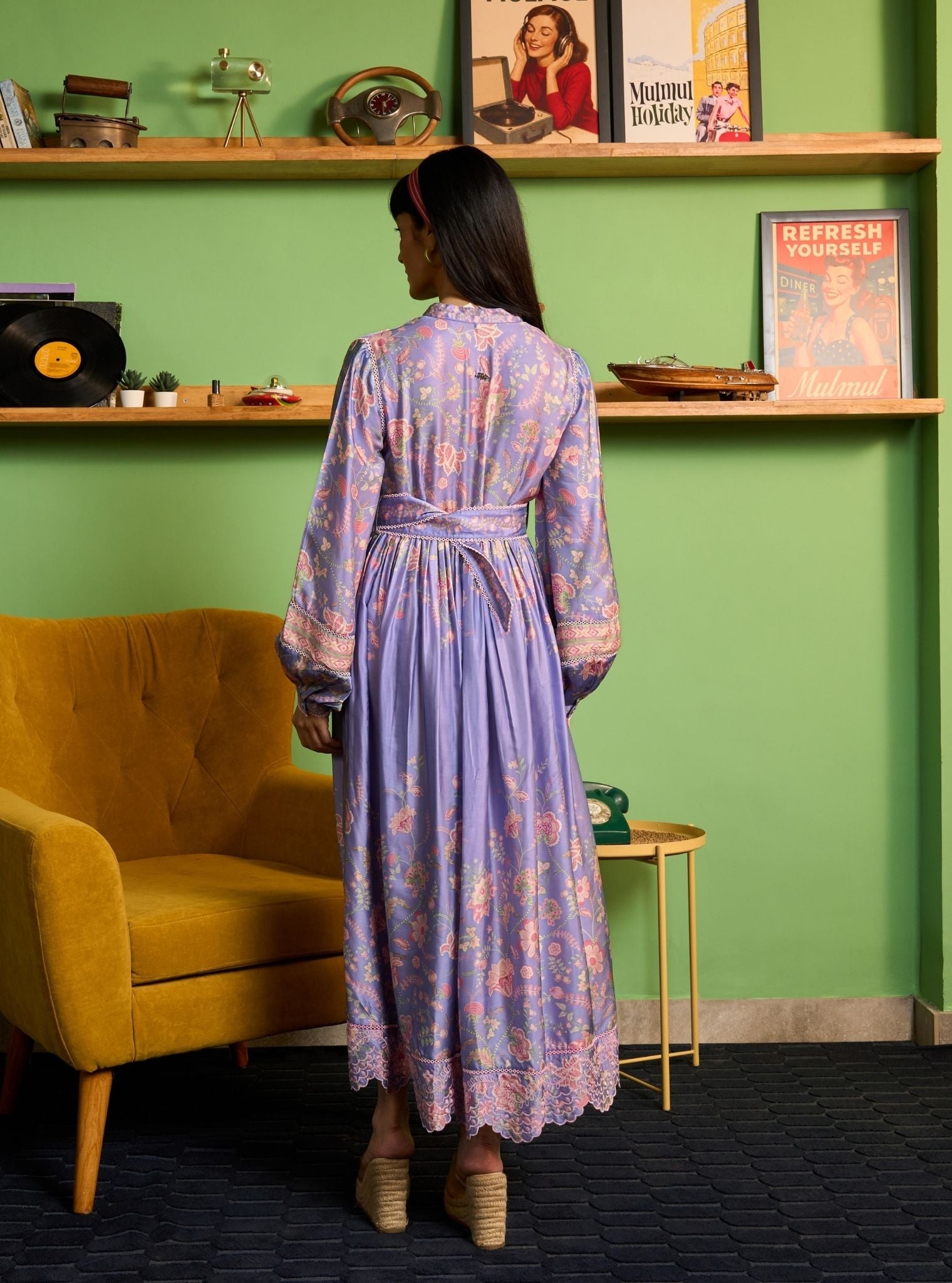 Samreen Cupro Satin Lilac Printed Dress