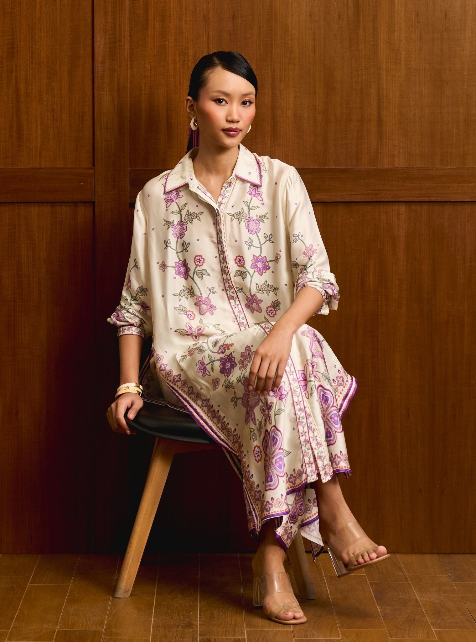 Mrina Cupro Satin Off White Shirt Set
