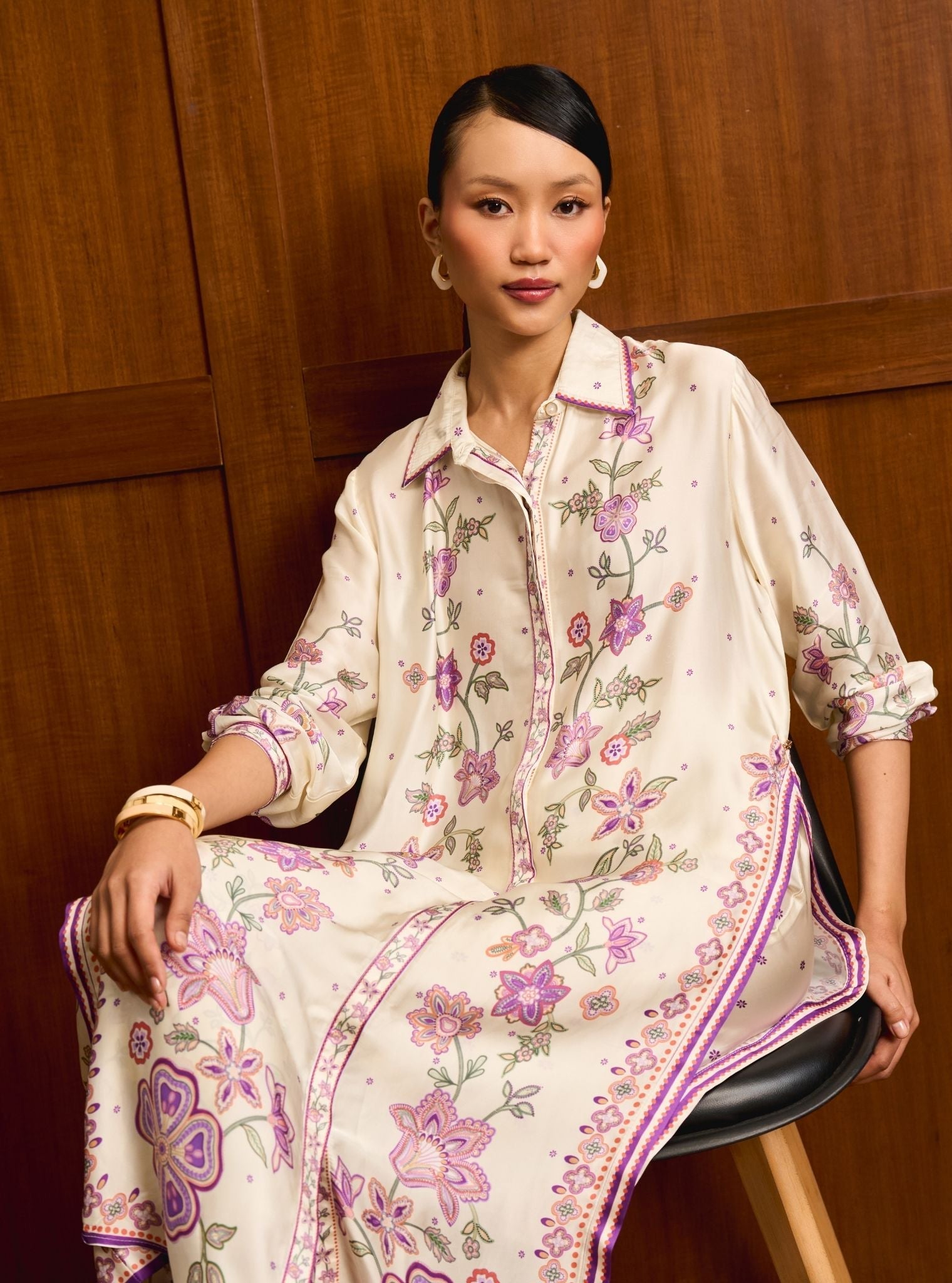 Mrina Cupro Satin Off White Shirt Set