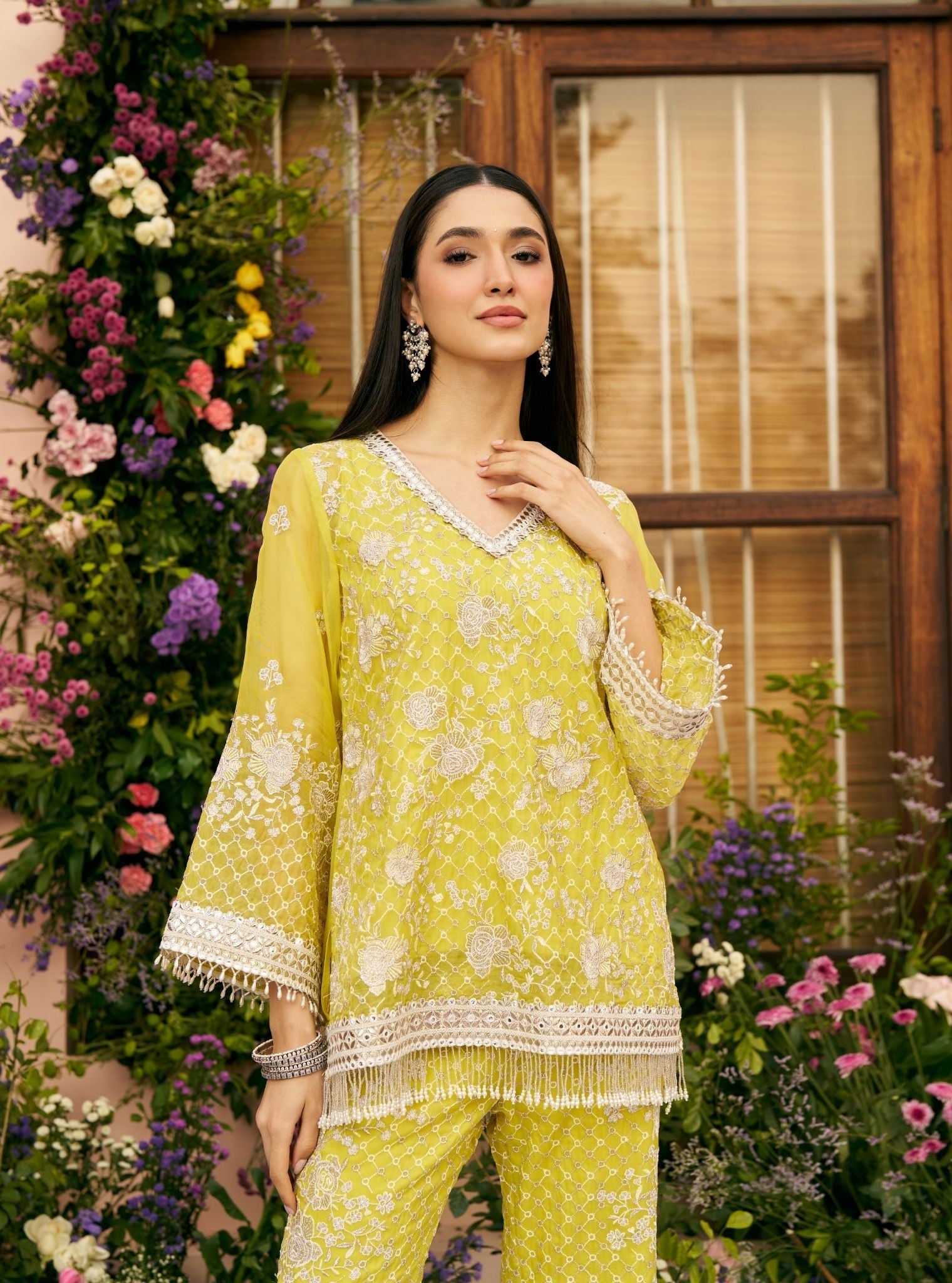 Mudita Organza Lime Green Co-ord Set