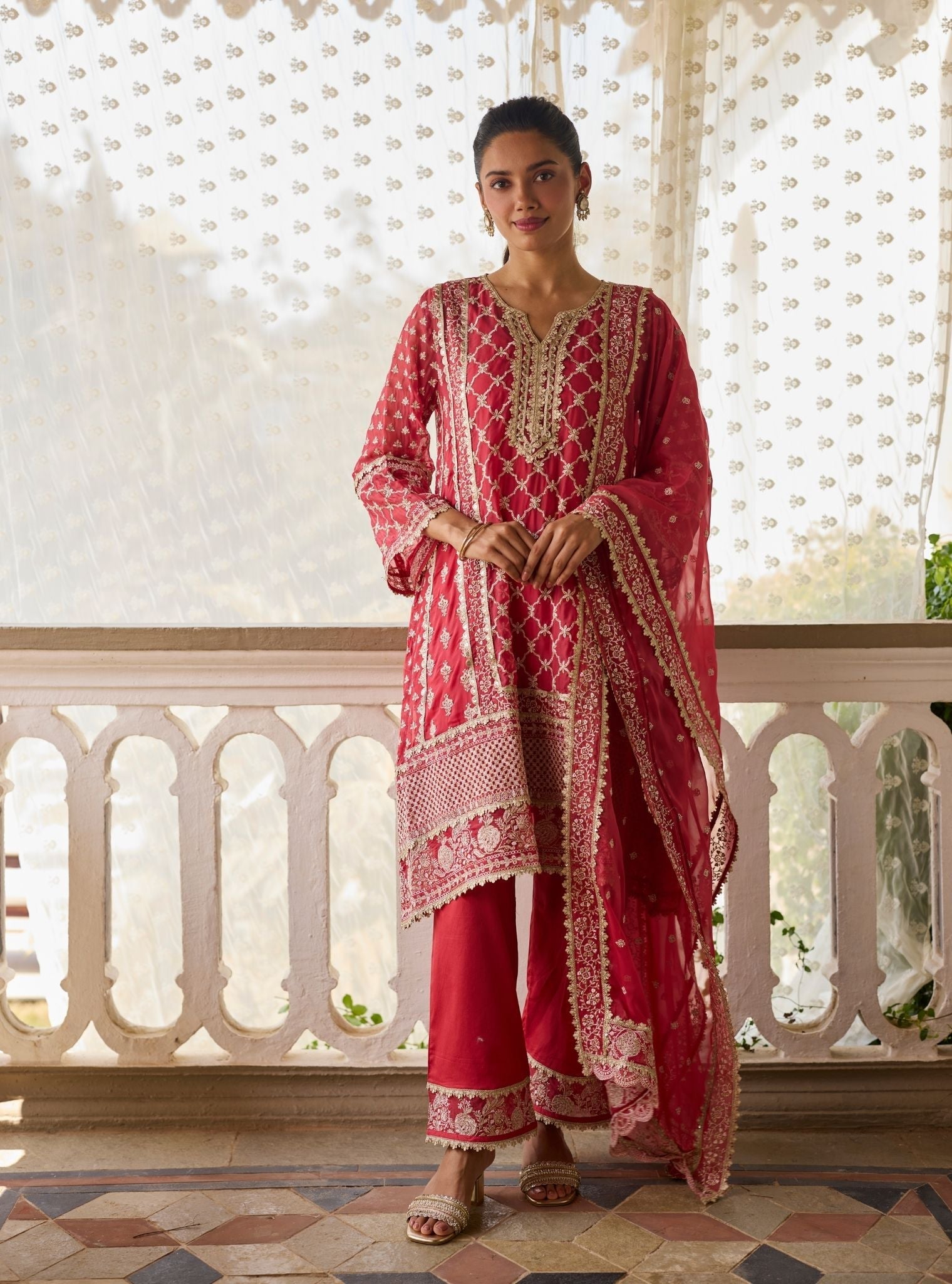 Suhana Organza Red Kurta Set