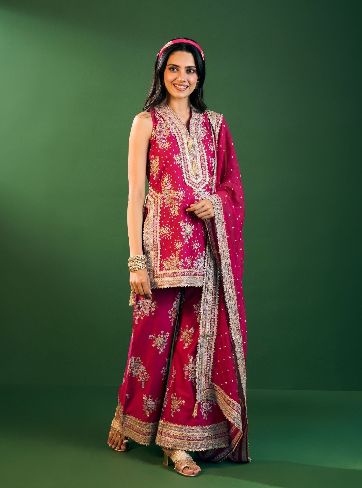 Lami Pima Satin Fuschia Kurta Set