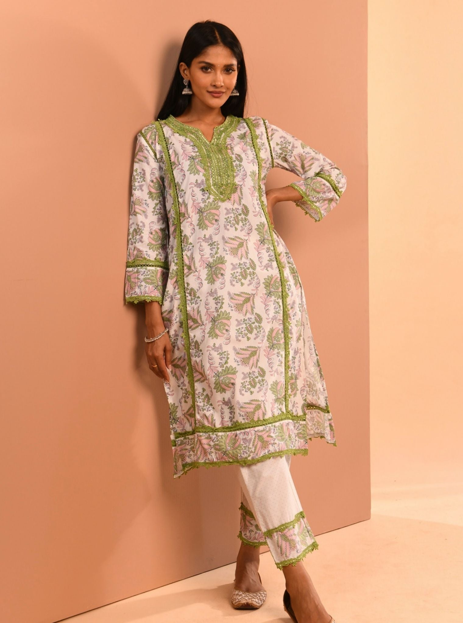 Mulmul Supima Cotton Esti Green Kurta