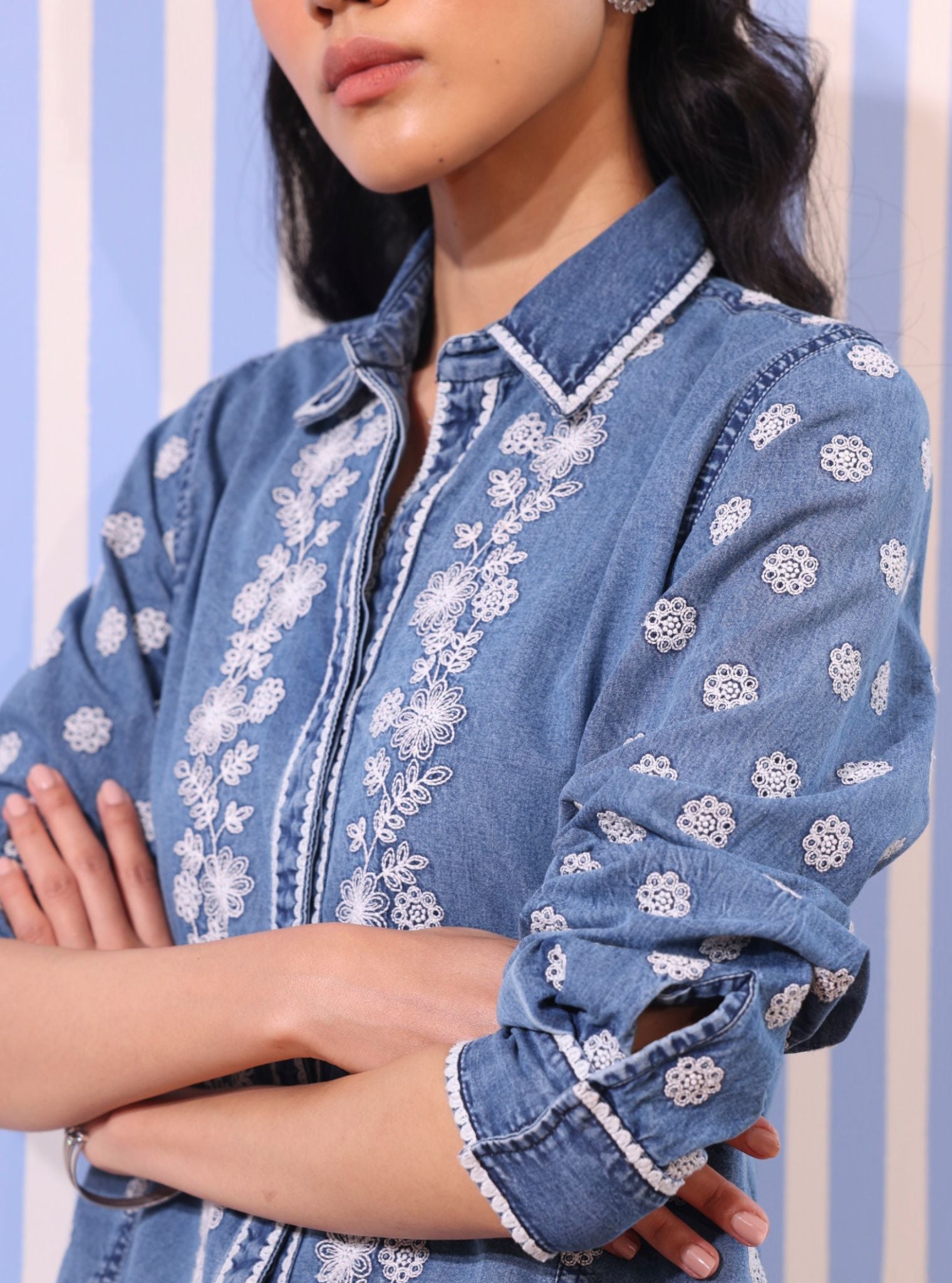 Mulmul Stellan Denim Kurta Shirt With Mulmul Stellan Denim Pant
