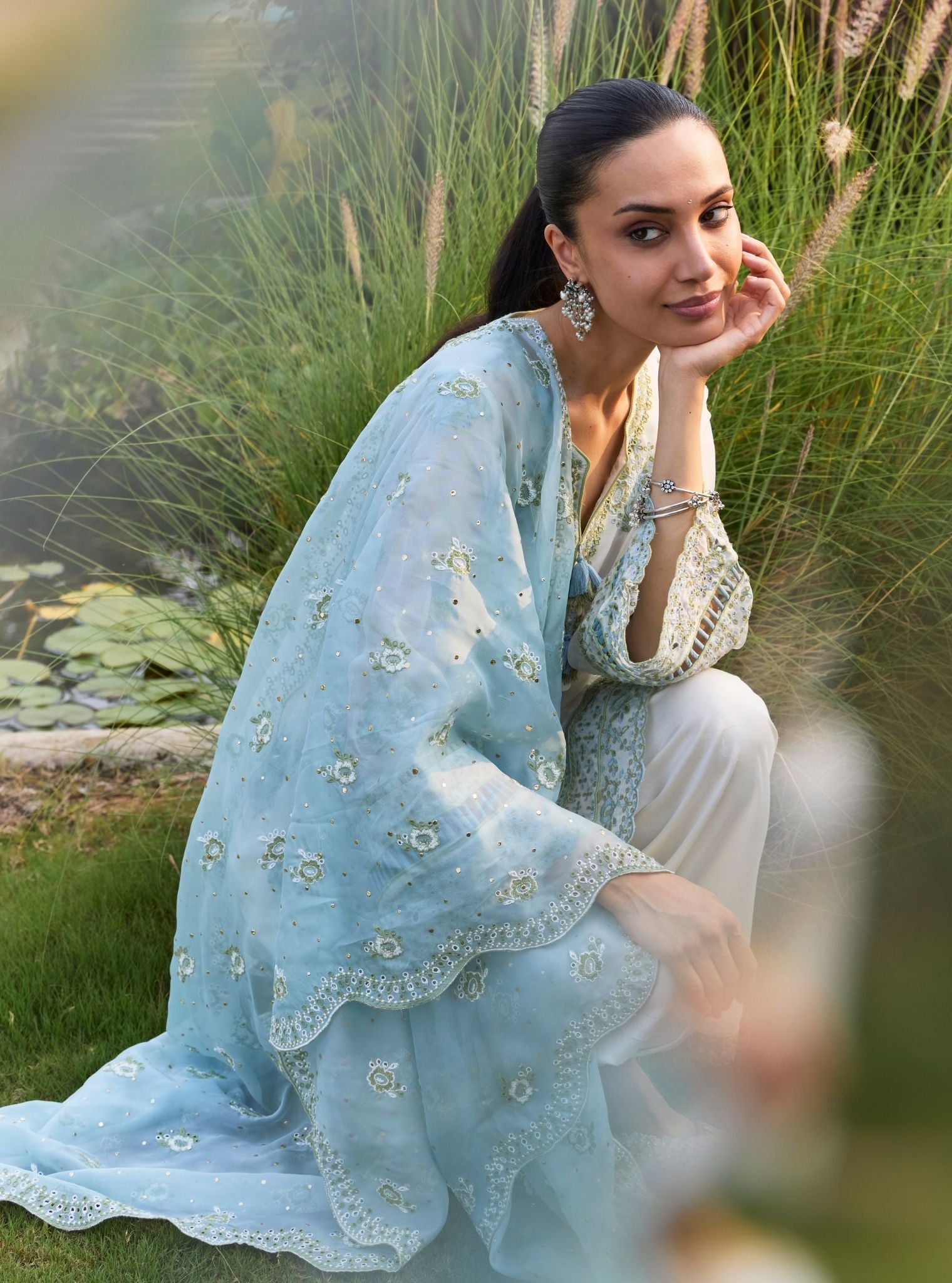 Suko Organza Off White Kurta Set