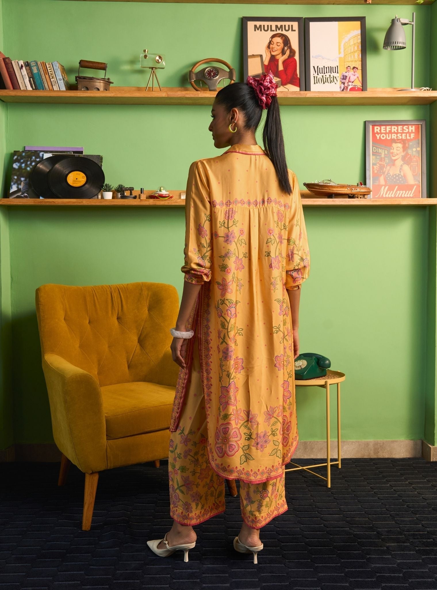 Mrina Cupro Satin Mustard Shirt Set
