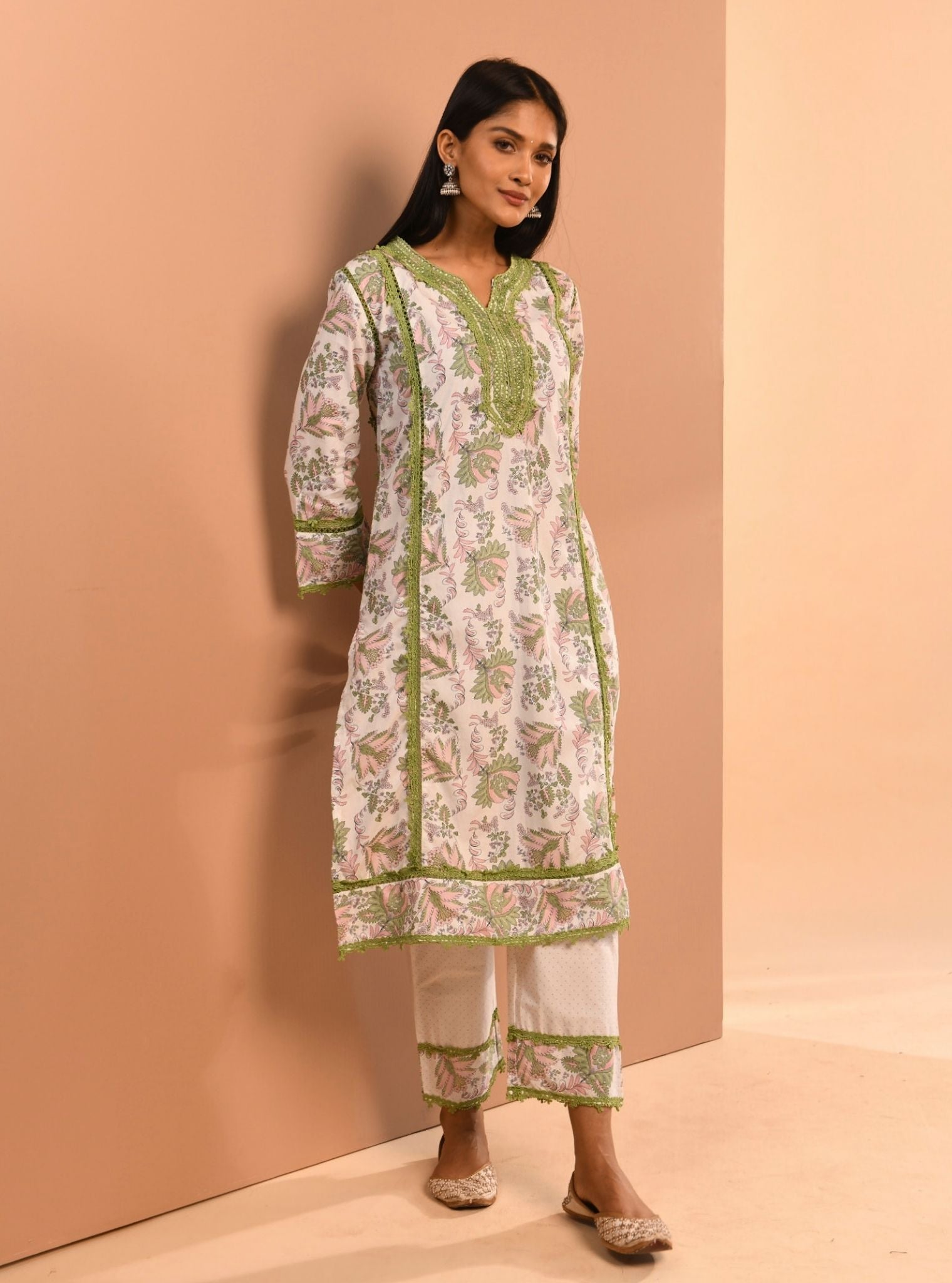 Mulmul Supima Cotton Esti Green Kurta