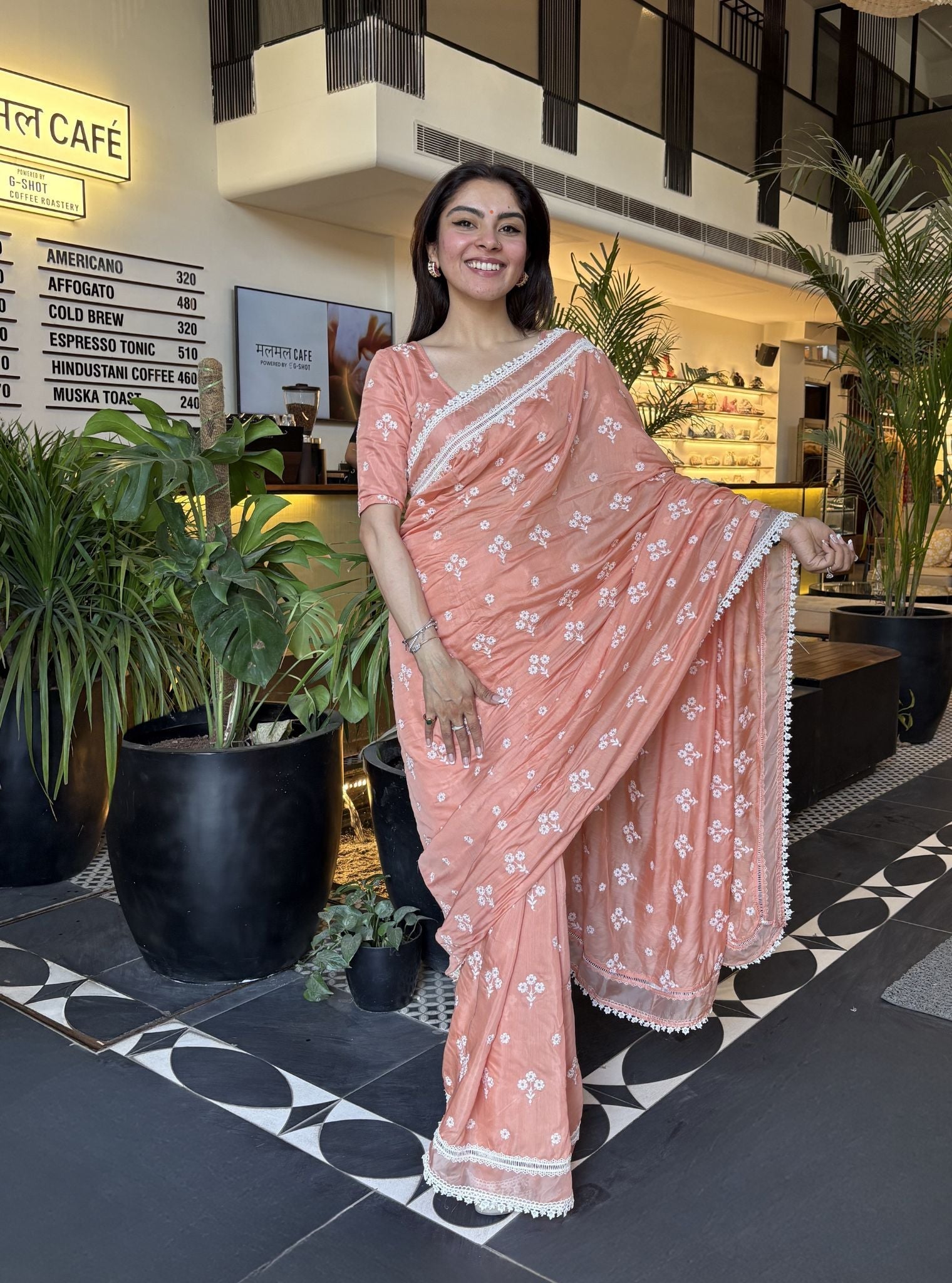 Annika Silk Peach Saree